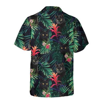Black Cat Hawaiian Shirt, Tropical Leaves Aloha Shirt For Men - Perfect Gift For Men, Cat Lovers, Husband, Boyfriend, Friend, Family - Image 3
