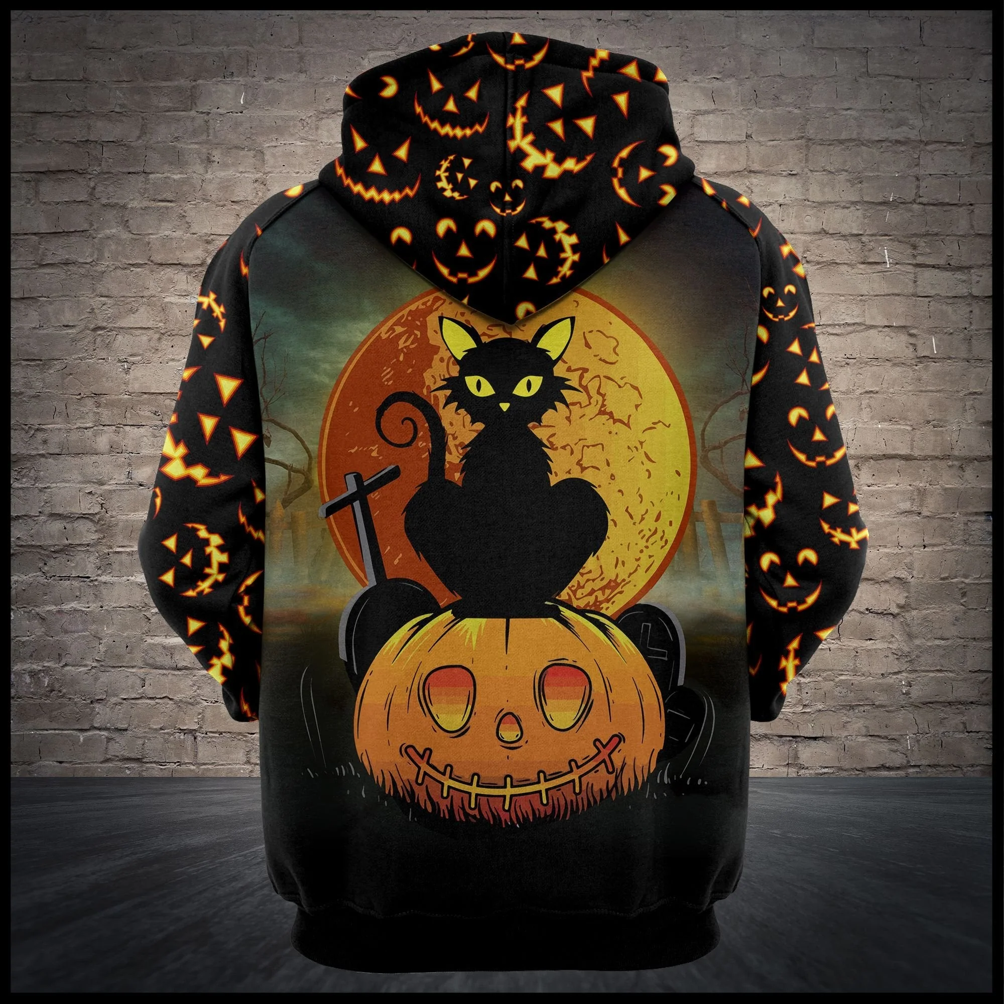 Black Cat Midnight Pumpkin Pullover Premium Hoodie, Perfect Outfit For Men And Women On Christmas New Year Autumn Winter - Image 2