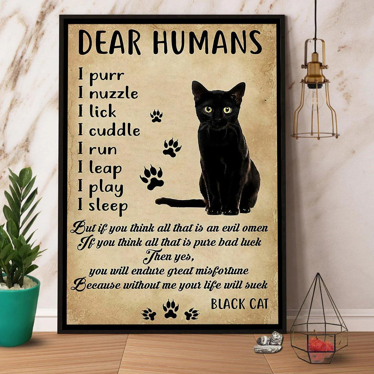 Black Cat Portrait Canvas - Black Cat Dear Human I Purr I Nuzzle I Lick I Cuddle I Run I Leap I Play I Sleep - Perfect Gift For Black Cat Lovers
