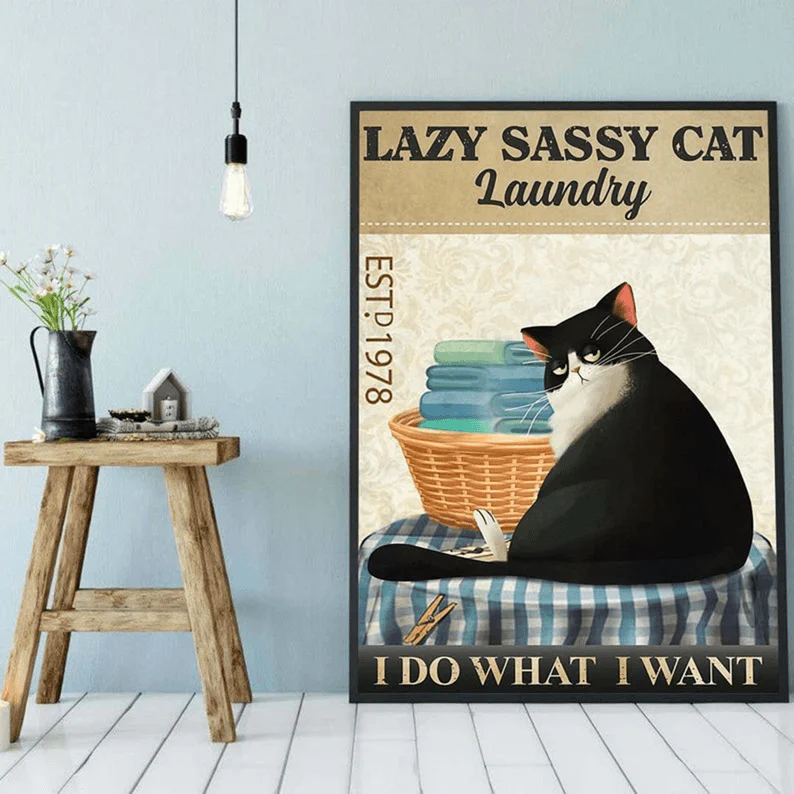 Black Cat Portrait Canvas - Black Cat Lazy Sassy Cat Laundry I Do What I Want, Funny Cat - Perfect Gift For Black Cat Lovers, Cat Lovers, Cat Owners