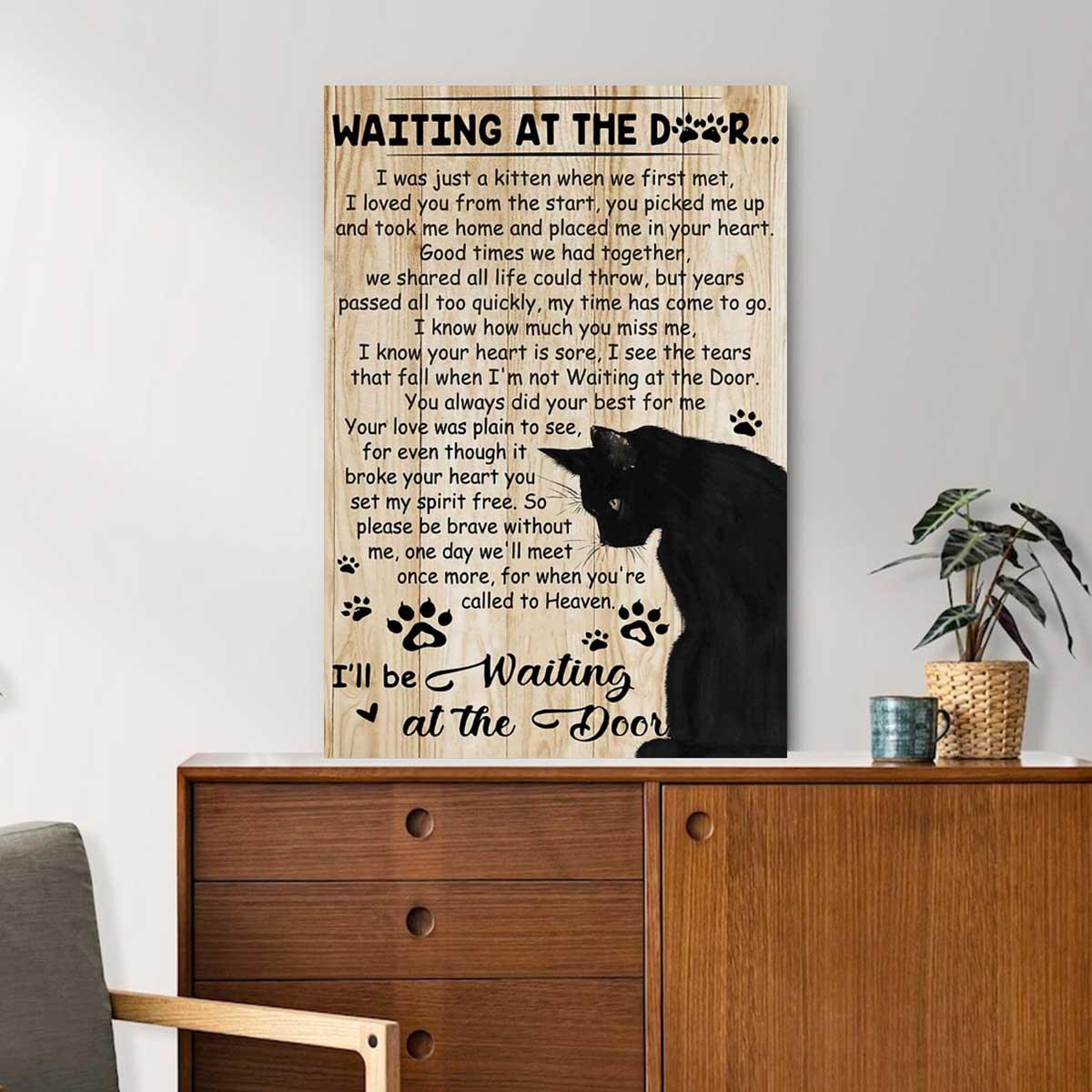 Black Cat Portrait Canvas, Cat Waiting At The Door Premium Wrapped Canvas - Gift For Family, Cat Lovers - Image 3