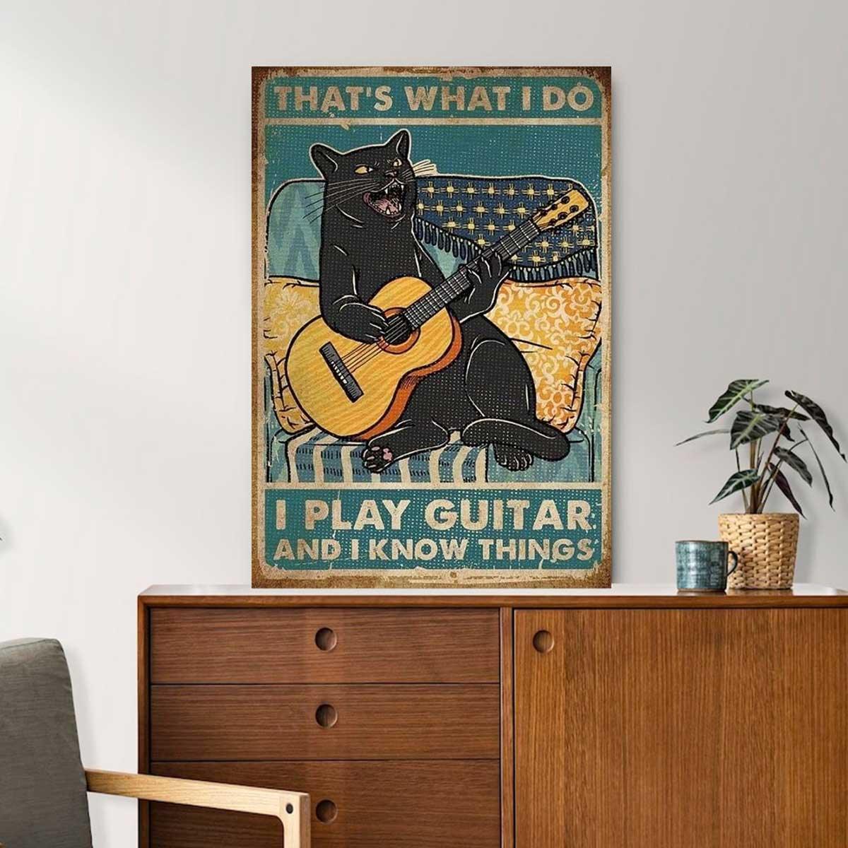Black Cat Portrait Canvas, That's What I Do I Play Guitar And I Know Things Premium Wrapped Canvas - Gift For Family, Cat Lovers - Image 3