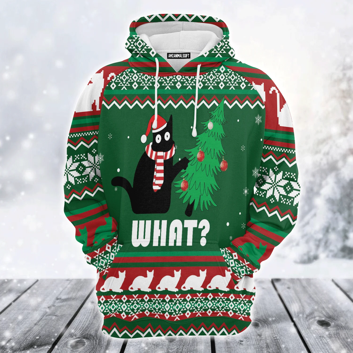 Black Cat Premium Christmas Hoodie, Black Cat What? Christmas Unisex Hoodie For Men & Women - Perfect Gift For Christmas, Black Cat Lover
