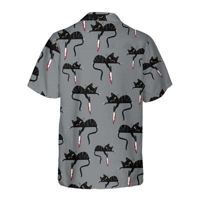 Black Cat With Knife Hawaiian Shirt, Funny Black Cat Shirt For Men - Perfect Gift For Men, Cat Lovers, Husband, Boyfriend, Friend, Family - Image 3
