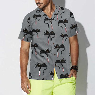 Black Cat With Knife Hawaiian Shirt, Funny Black Cat Shirt For Men - Perfect Gift For Men, Cat Lovers, Husband, Boyfriend, Friend, Family - Image 4