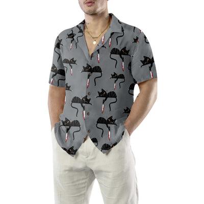 Black Cat With Knife Hawaiian Shirt, Funny Black Cat Shirt For Men - Perfect Gift For Men, Cat Lovers, Husband, Boyfriend, Friend, Family - Image 5