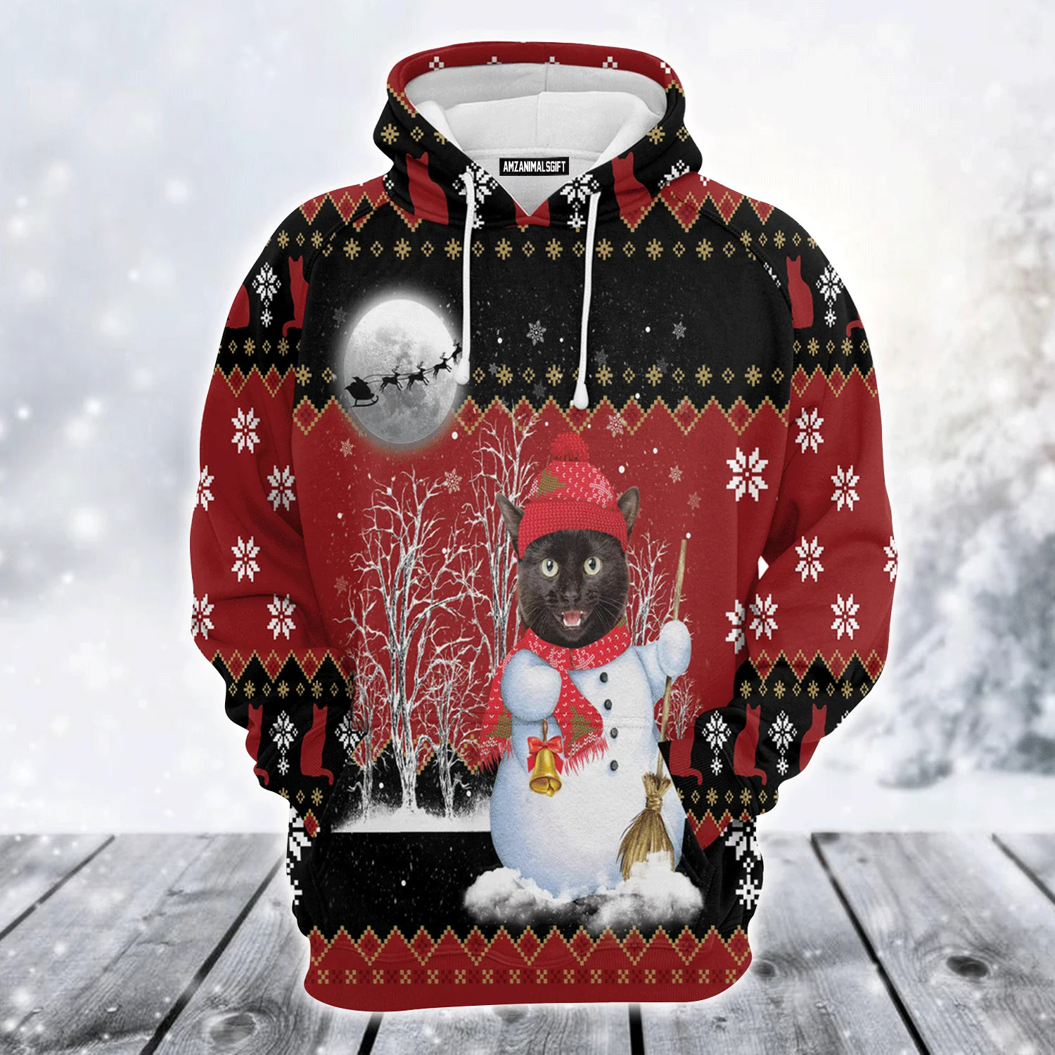 Black Cat Xmas Premium Christmas Hoodie, Black Cat Snowman Unisex Hoodie For Men & Women - Perfect Gift For Christmas, Black Cat Lovers - Image 2