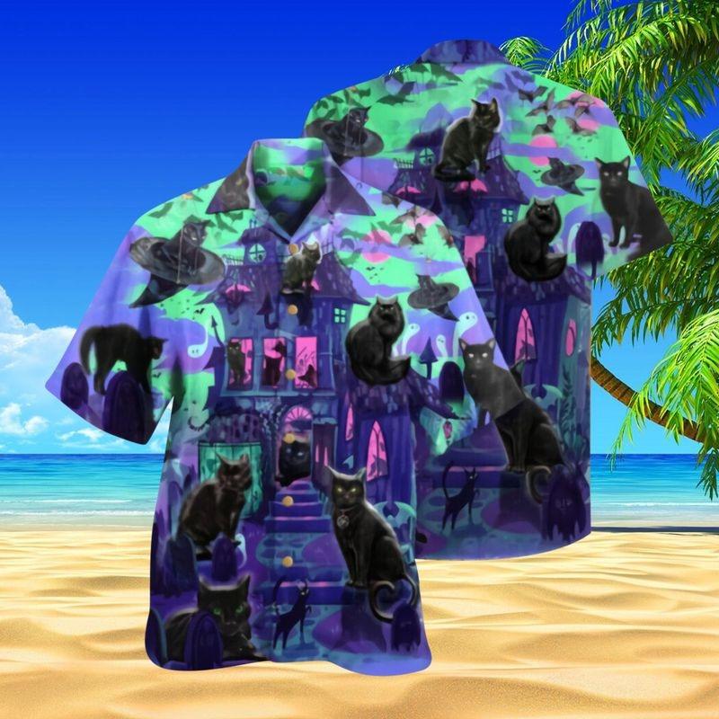 Black Cats Aloha Hawaiian Shirt - Cute Black Cat Hawaiian Shirt, Halloween Hawaiian Shirt For Men & Women, Black Cat Lover