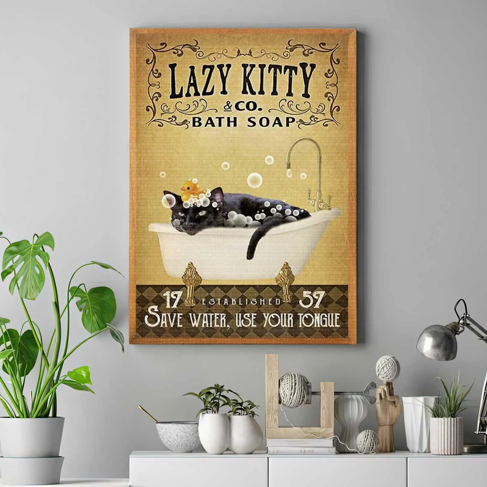 Black Kitty Portrait Canvas - Lazy Kitty Bath Soap Saver Water, Use Your Tongue Premium Wrapped Canvas - Perfect Gift For Black Cat Lover - Image 3