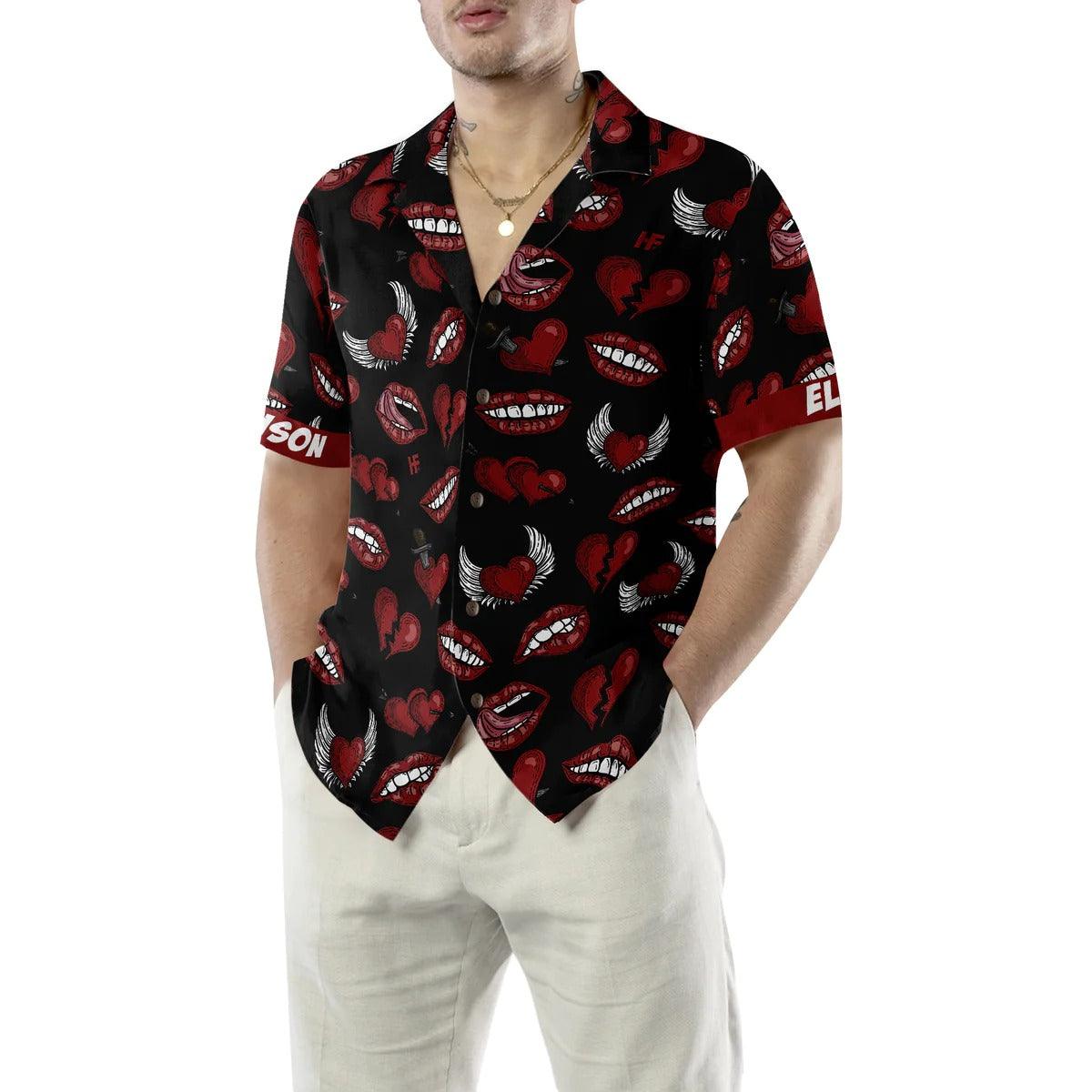 Black Valentine Seamless Pattern Hawaiian Shirt Custom, Lips Personalized Hawaiian Shirt - Perfect Gift For Lover, Friend, Family - Image 5