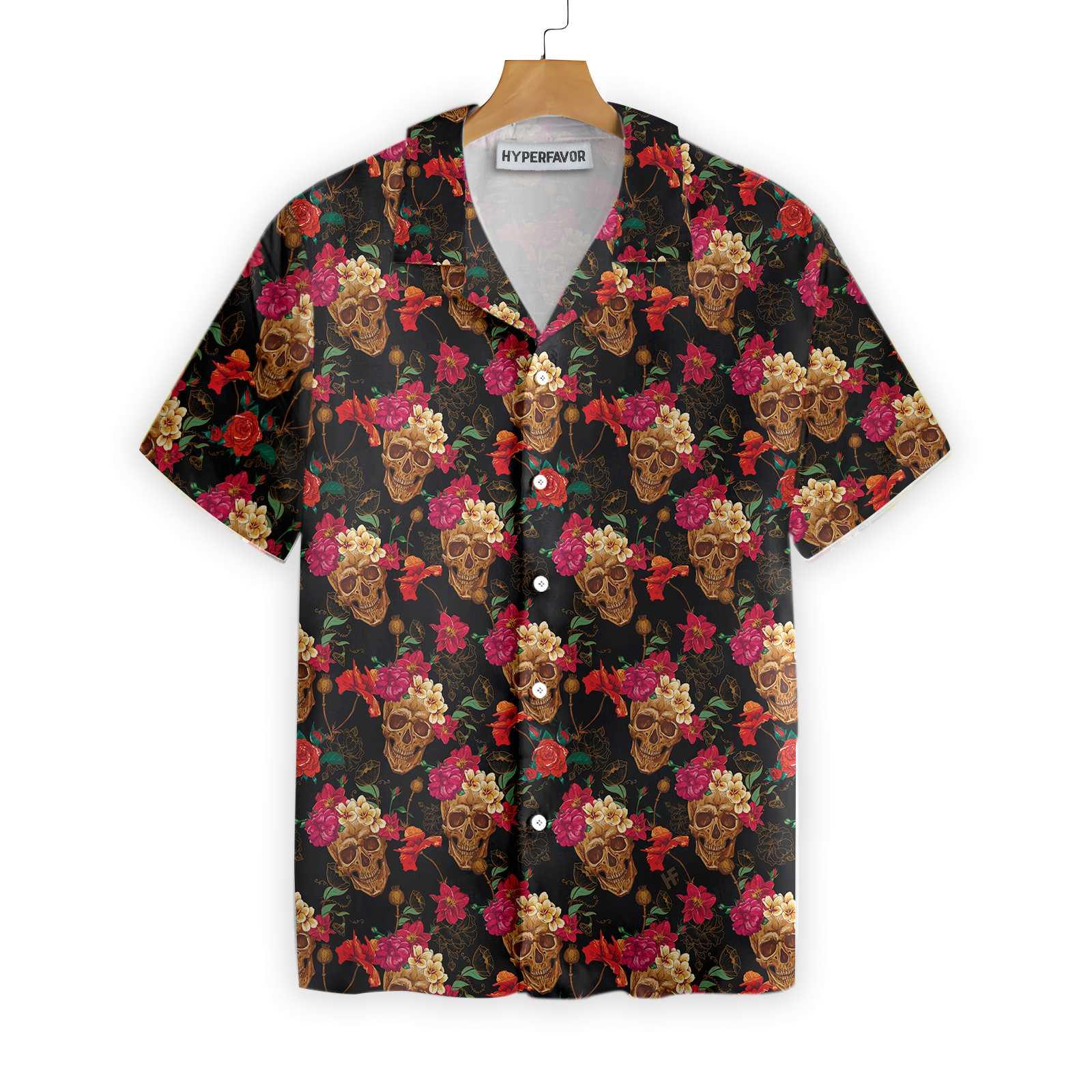Blooming Skull Hawaiian Shirt, Colorful Summer Aloha Shirt For Men Women, Gift For Friend, Team, Family