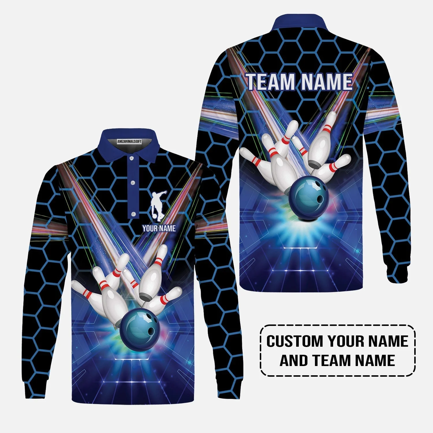 Blue Bowling Custom Hoodie, Bowling Personalized Hoodie, Bowling Shirt Custom Name and Team Name - Image 4
