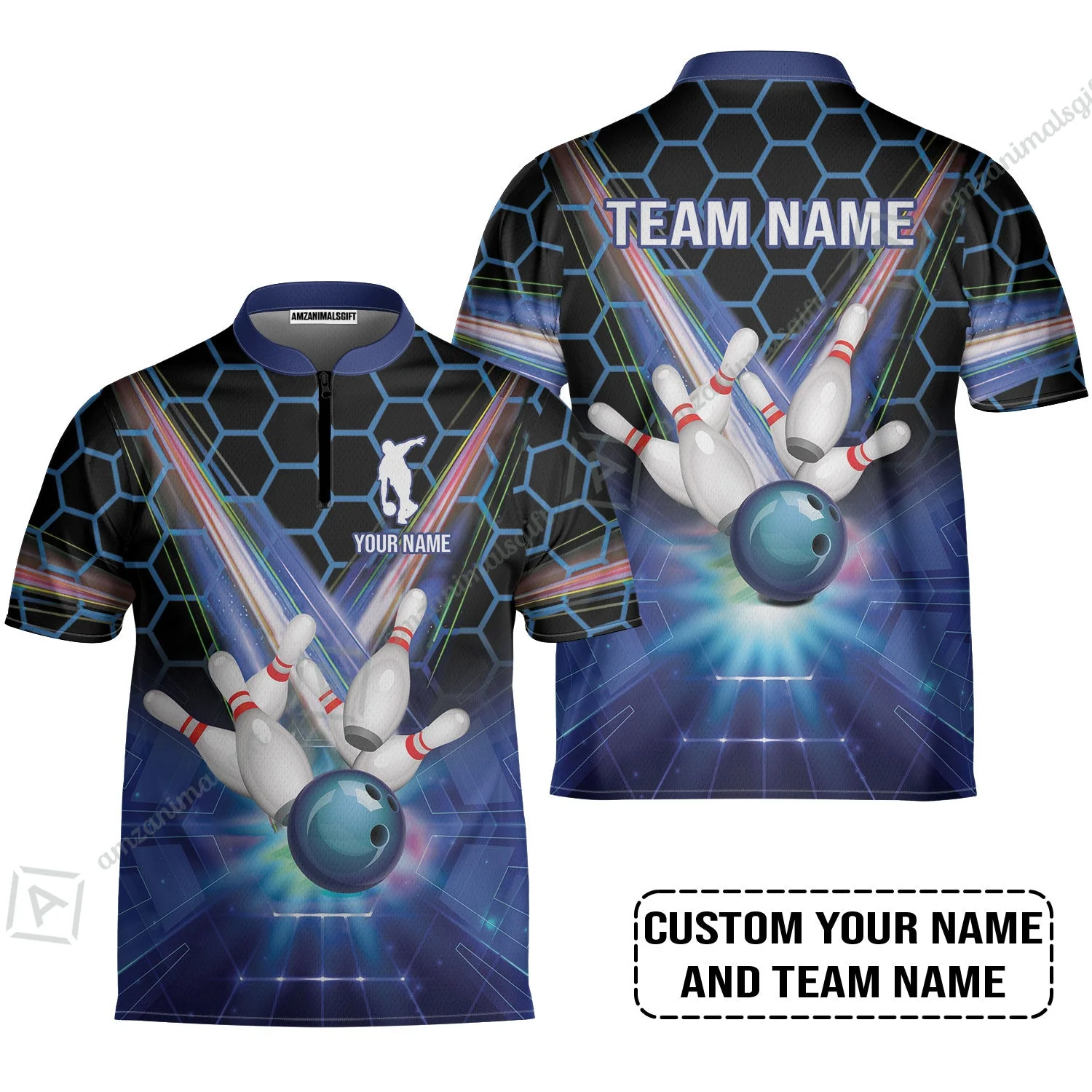 Blue Bowling Custom Men Long Polo Shirt, Bowling Personalized Polo Shirt, Bowling Shirt Custom Name and Team Name - Image 4
