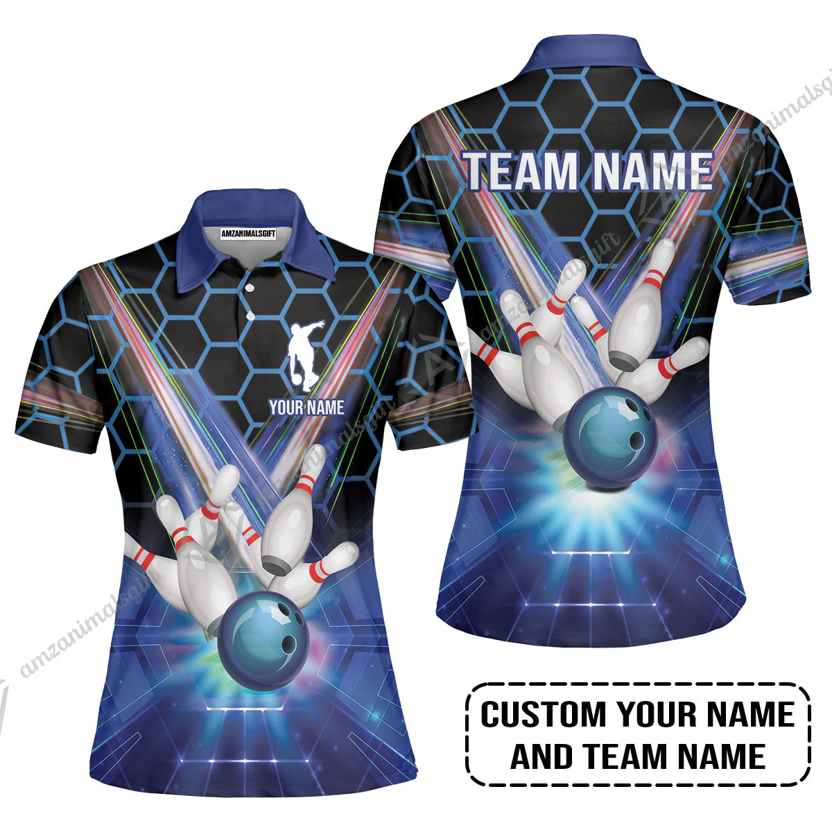 Blue Bowling Custom Men Long Polo Shirt, Bowling Personalized Polo Shirt, Bowling Shirt Custom Name and Team Name - Image 7