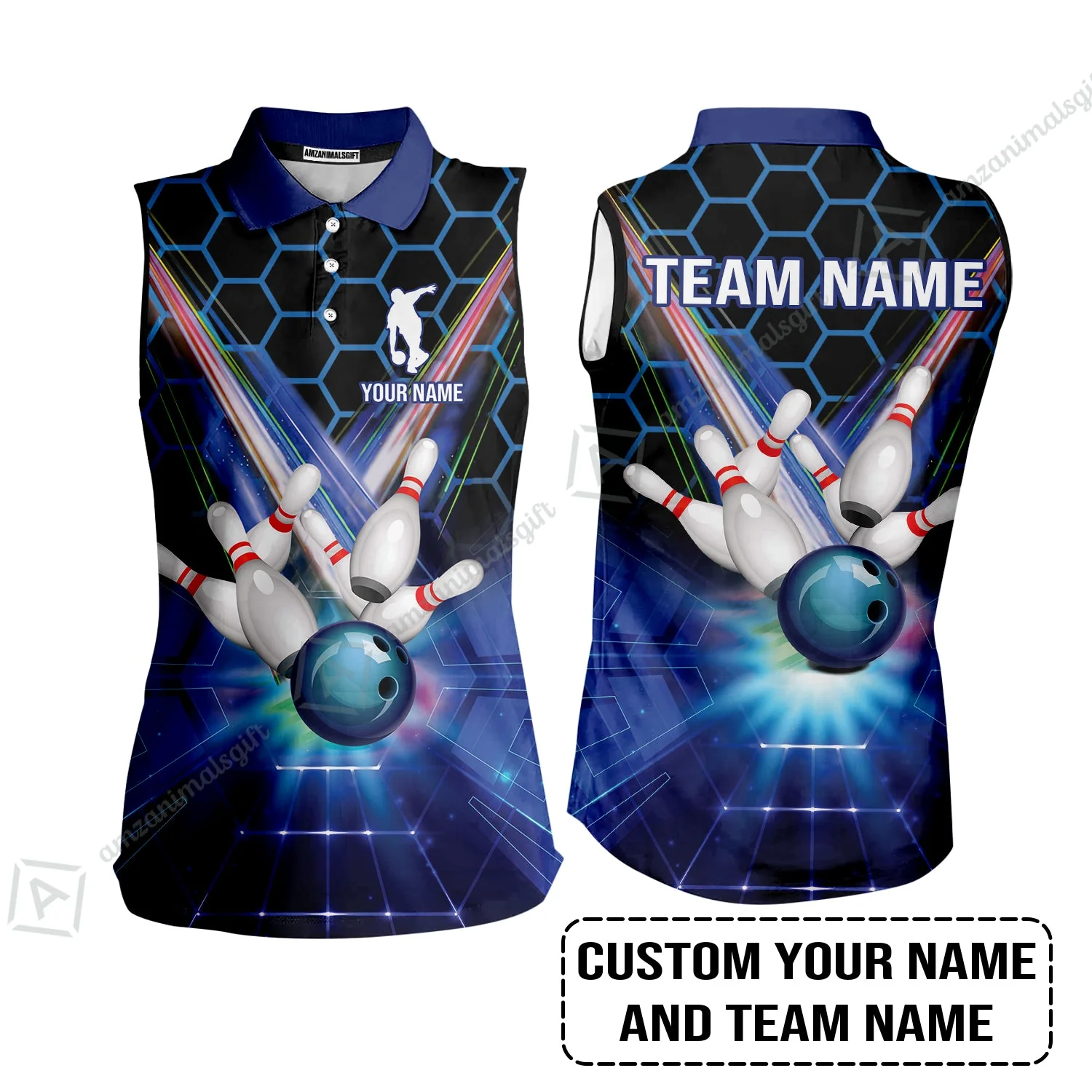 Blue Bowling Custom Men Long Polo Shirt, Bowling Personalized Polo Shirt, Bowling Shirt Custom Name and Team Name - Image 8