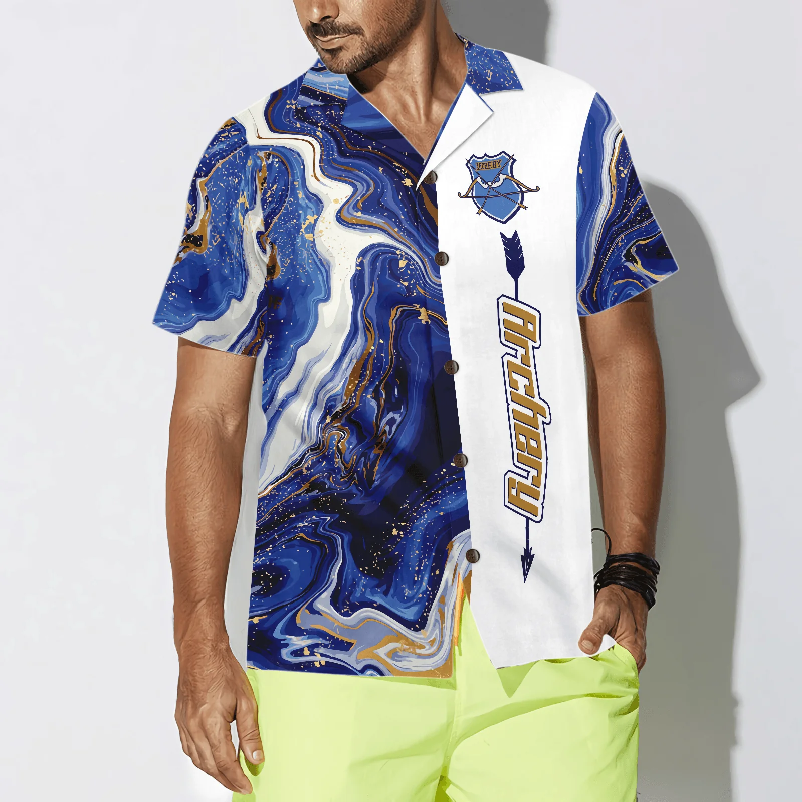 Blue Marble And Gold Archery Hawaiian Shirt, Colorful Summer Aloha Shirt For Men Women, Perfect Gift For Friend, Family, Team, Archery Lovers - Image 4