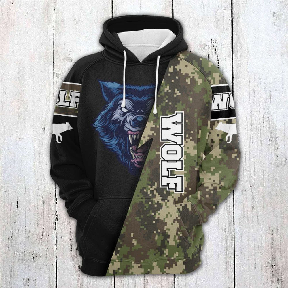 Blue Wolf Camo Pullover Premium Hoodie, Perfect Outfit For Men And Women On Christmas New Year Autumn Winter - Image 2