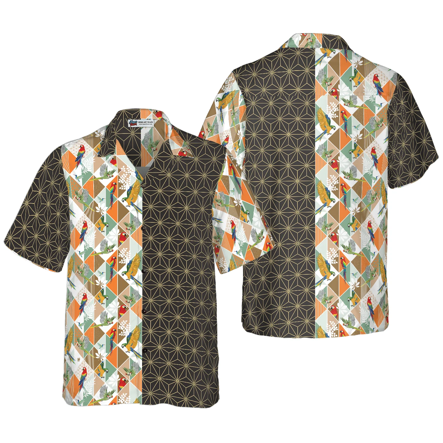 Bold Geometric Parrot Palm Hawaiian Shirt, Colorful Summer Aloha Shirts For Men Women, Perfect Gift For Husband, Wife, Boyfriend, Friend