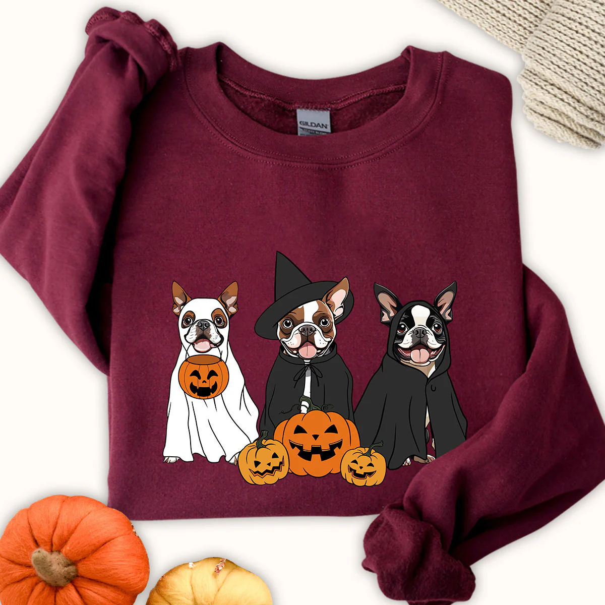 Boston Terrier Sweatshirt, Ghost and Witch Boston Terrier Shirt, Boston Terrier Halloween Sweatshirt - Image 3