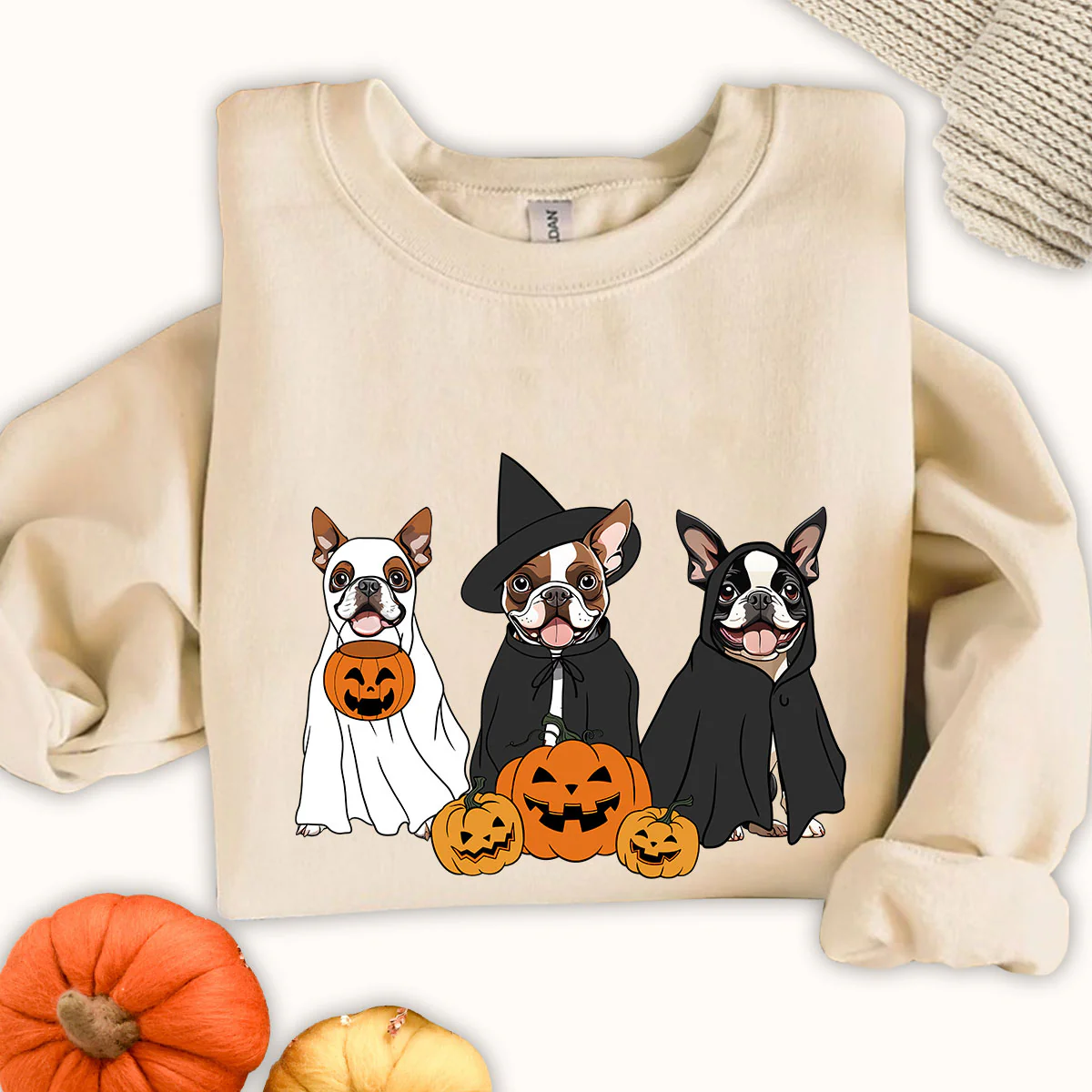 Boston Terrier Sweatshirt, Ghost and Witch Boston Terrier Shirt, Boston Terrier Halloween Sweatshirt - Image 4