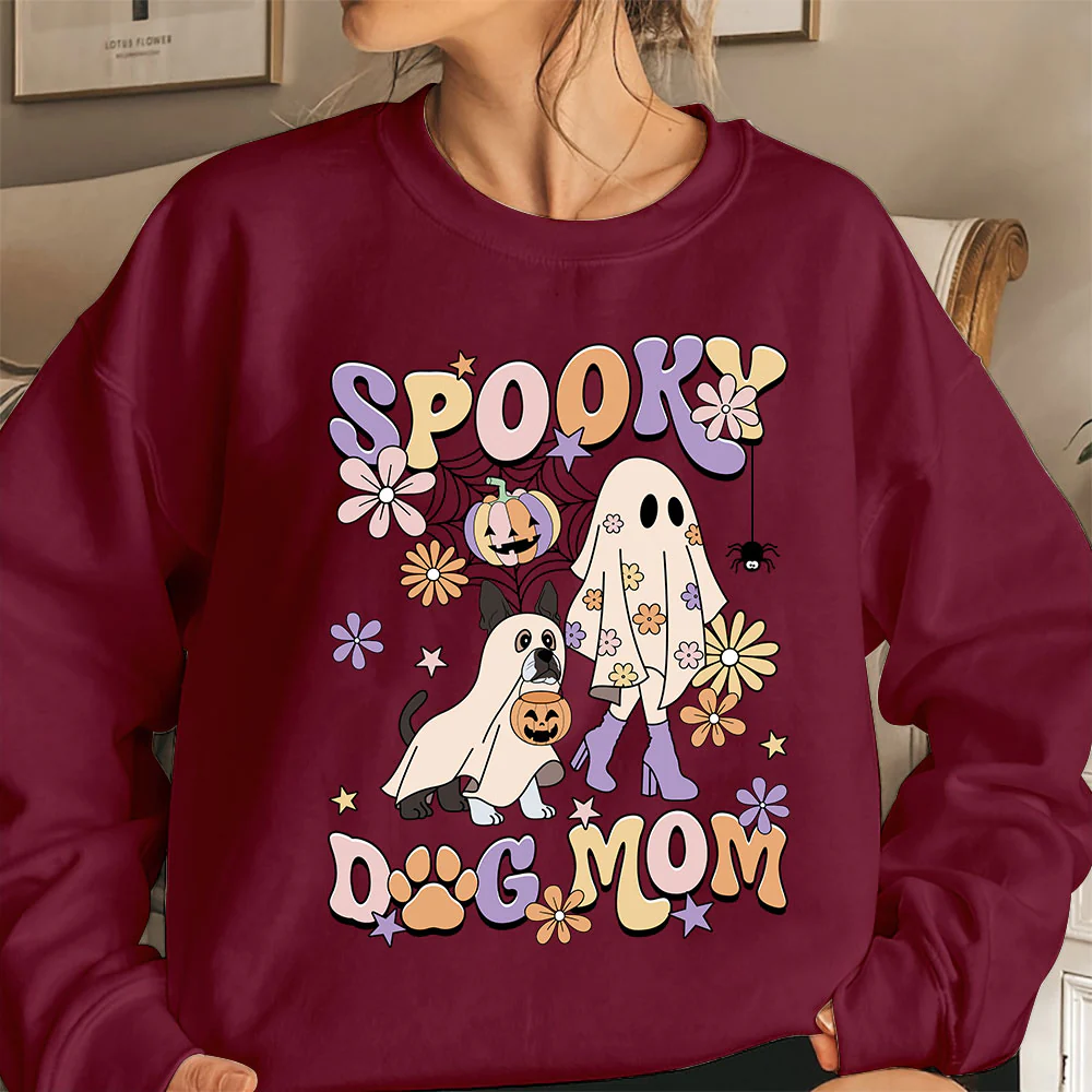 Boston Terrier Sweatshirt, Spooky Dog Mom Boston Terrier Shirt, Boston Terrier Halloween Sweatshirt - Image 3