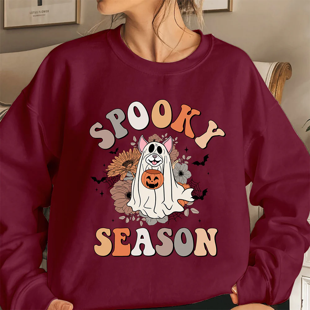 Boston Terrier Sweatshirt, Spooky Season Boston Terrier Pumskin Shirt, Boston Terrier Halloween Sweatshirt - Image 3