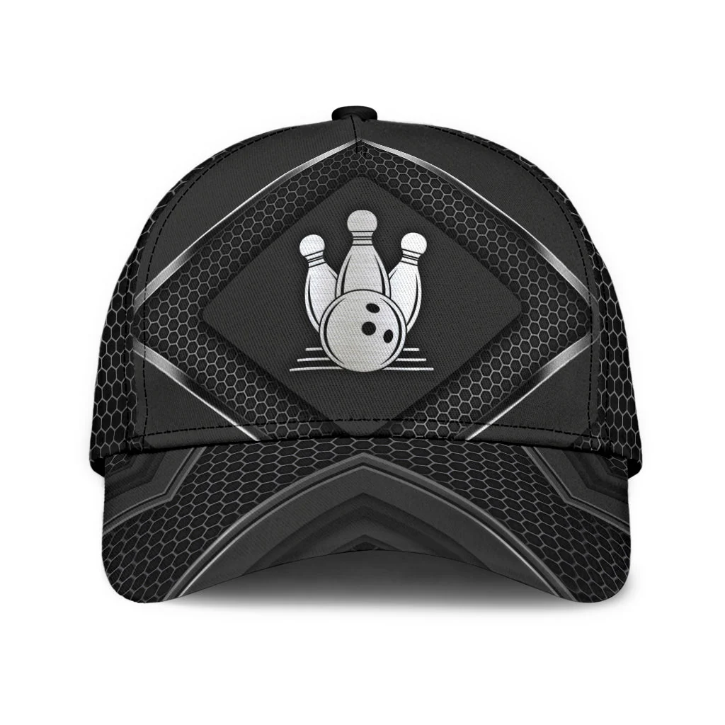 Bowling Black Classic Cap, Esports Pattern Bowling Cap Hat For Tournament Team Men Women Bowlers HN05