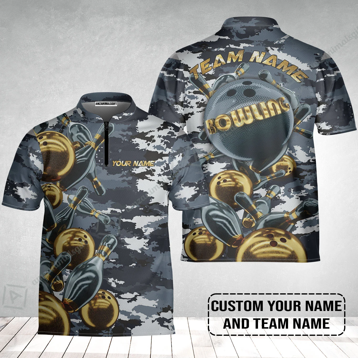 Bowling Custom Bowling Jersey - Custom Name Camo Navy Bowling Personalized Bowling Jersey - Image 2