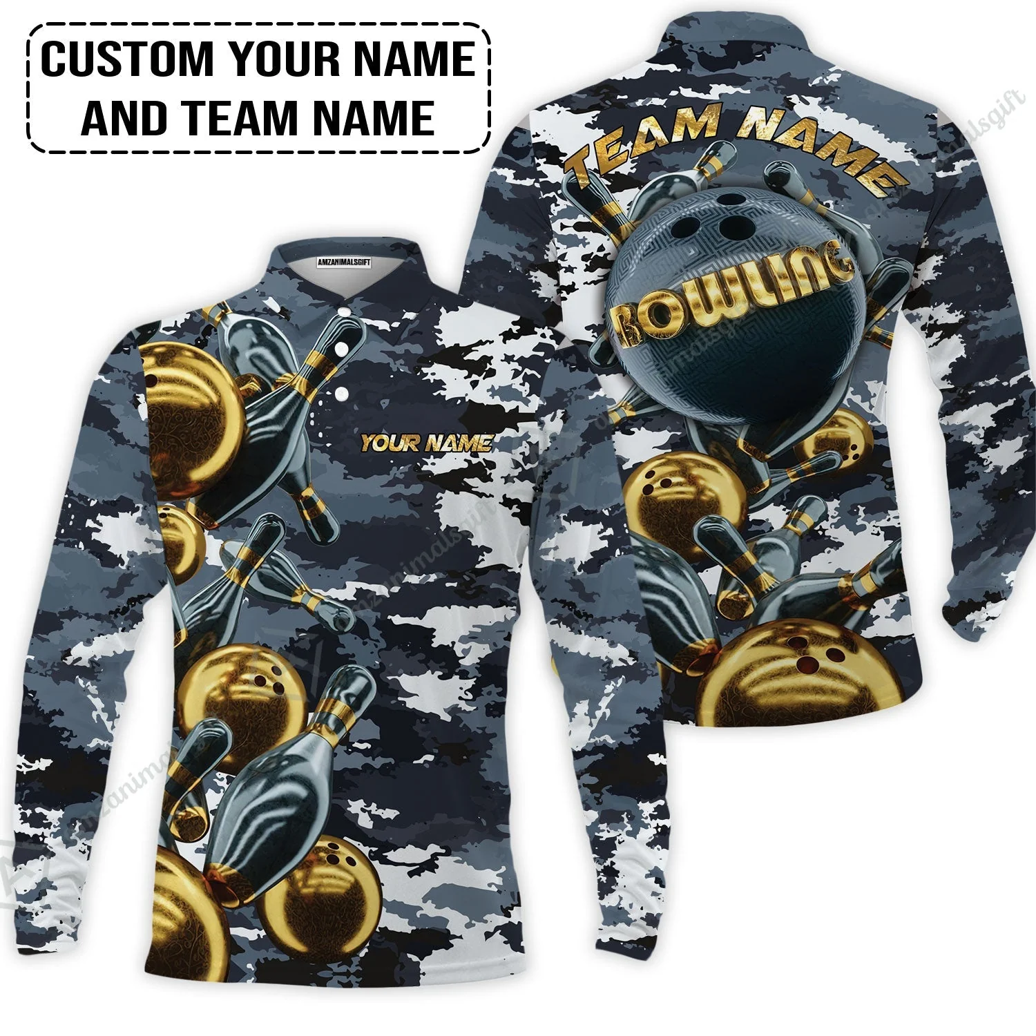 Bowling Custom Bowling Jersey - Custom Name Camo Navy Bowling Personalized Bowling Jersey - Image 3