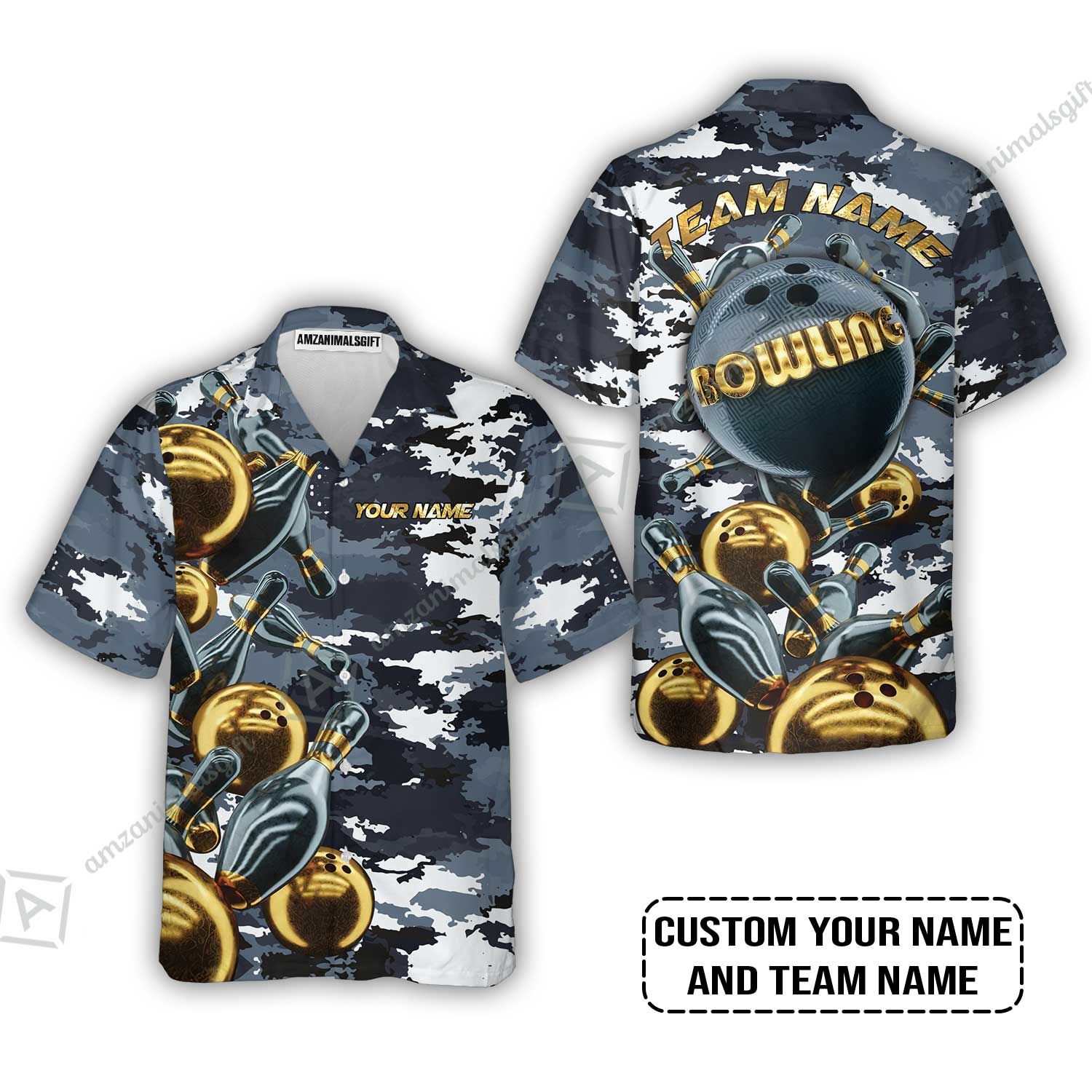 Bowling Custom Bowling Jersey - Custom Name Camo Navy Bowling Personalized Bowling Jersey - Image 9
