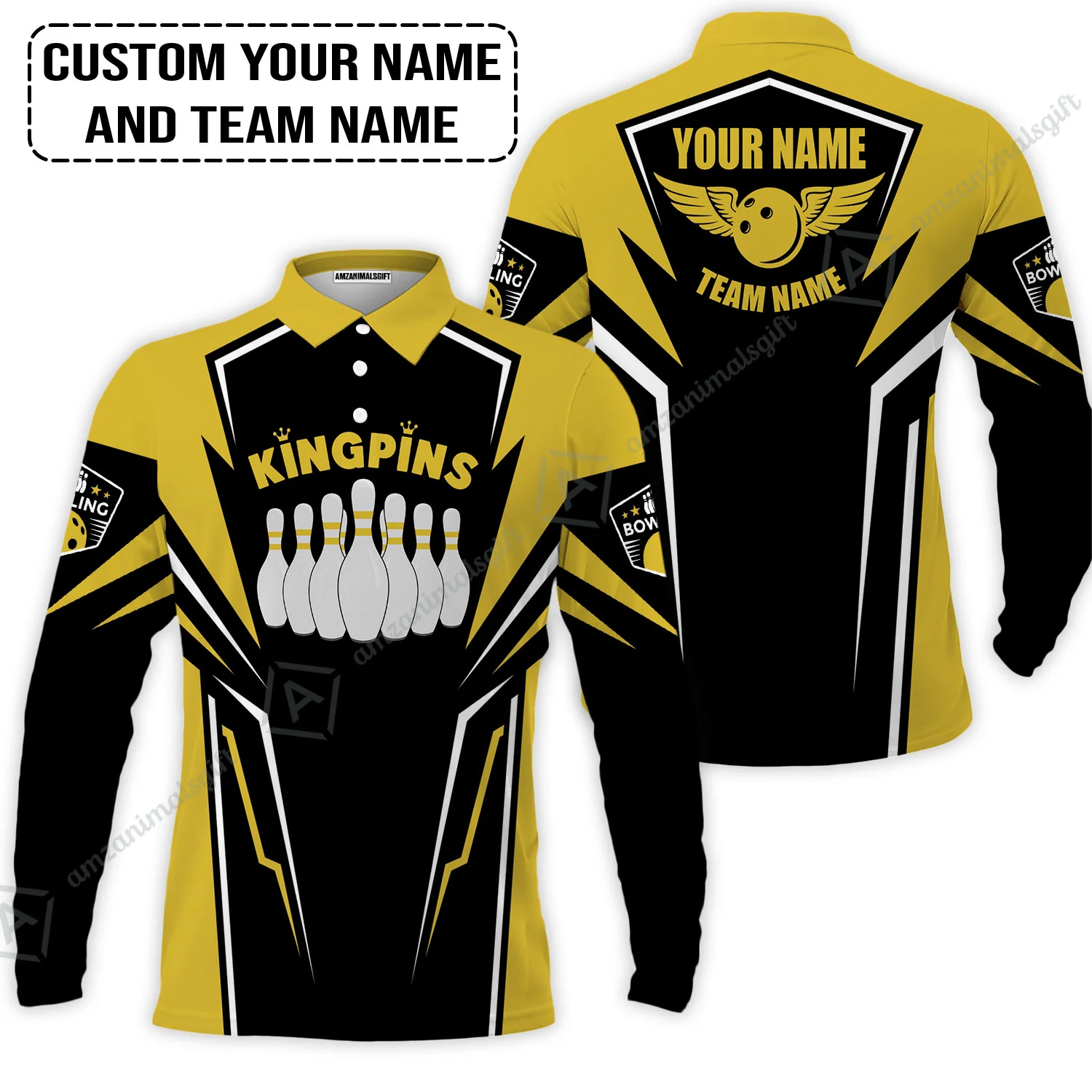 Bowling Custom Bowling Jersey - Custom Name King Pins Bowling Team Personalized Bowling Jersey - Image 3