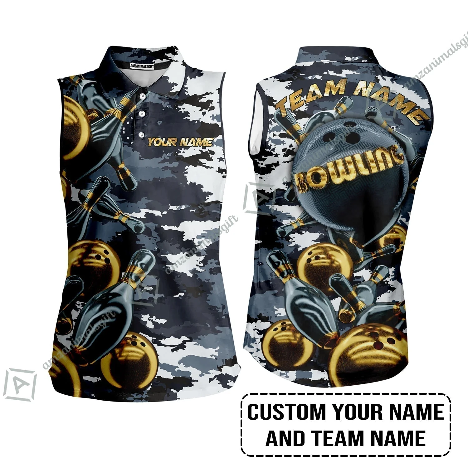 Bowling Custom Hawaiian Shirt - Custom Name Camo Navy Personalized Bowling Hawaiian Shirt - Image 3
