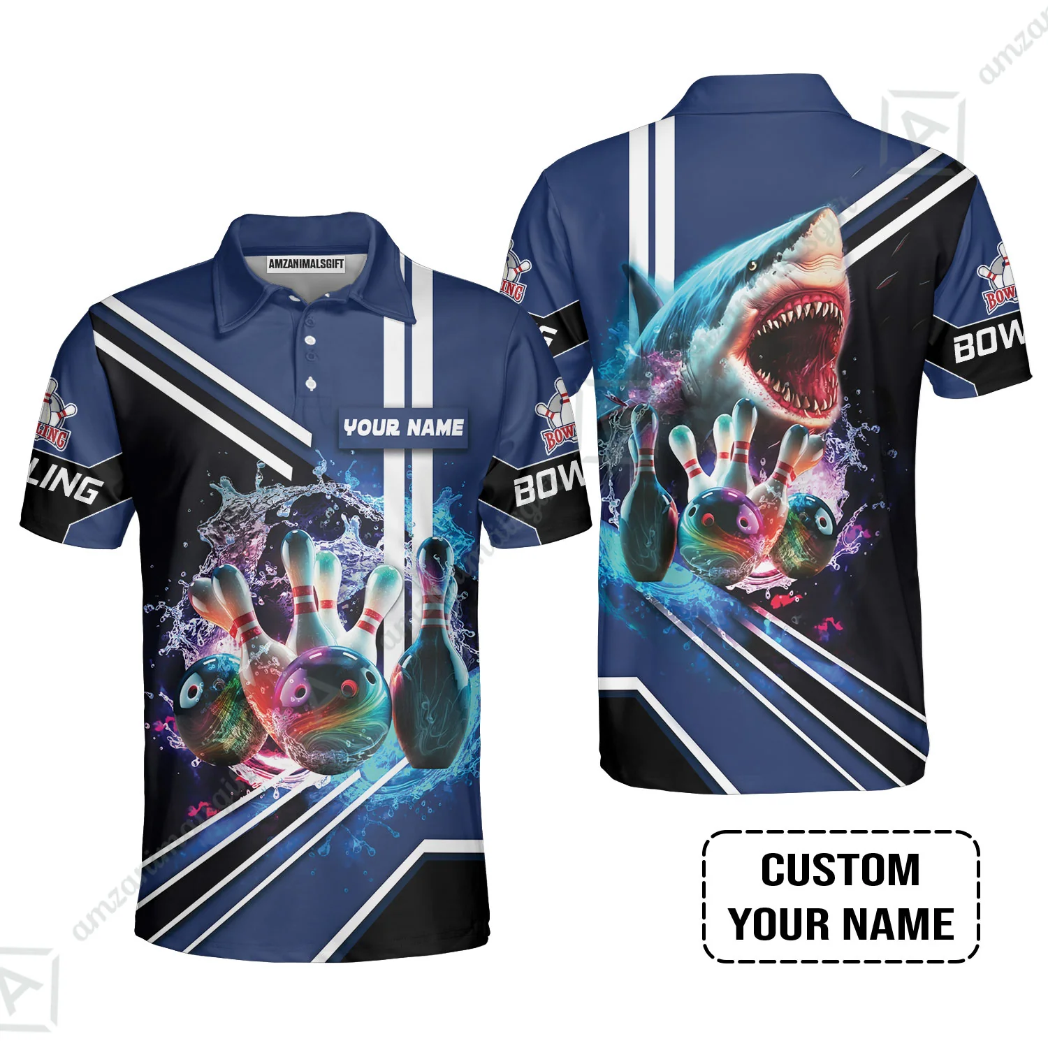 Bowling Custom Hawaiian Shirt - Custom Name Shark Team Rainbow Bowling Ball And Pins On Water Personalized Hawaiian Shirt - Image 9