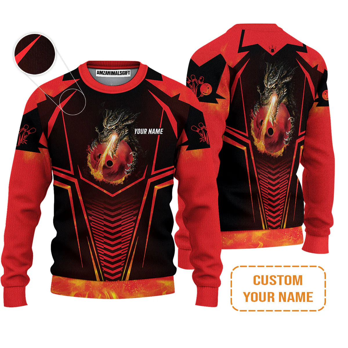 Bowling Custom Hoodie - Custom Name Dragon Fire Flame Personalized Bowling Hoodie - Image 3