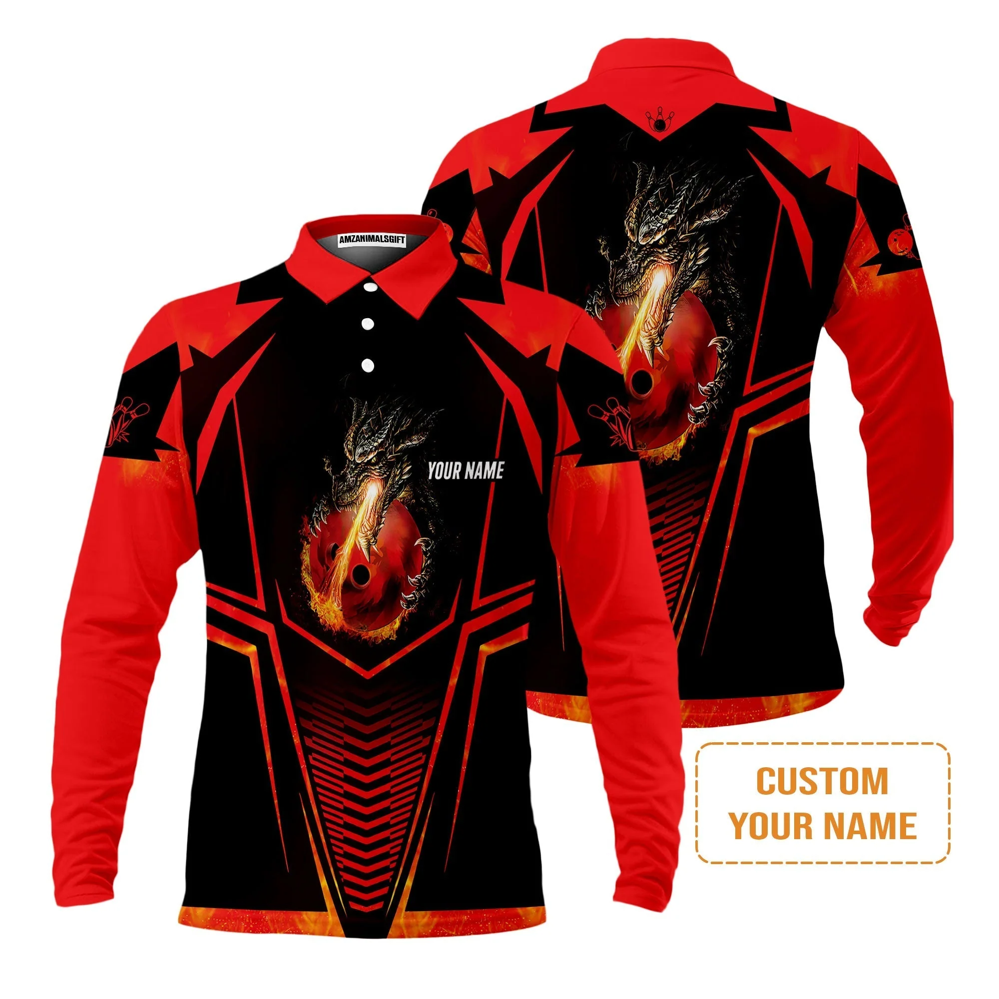 Bowling Custom Hoodie - Custom Name Dragon Fire Flame Personalized Bowling Hoodie - Image 4
