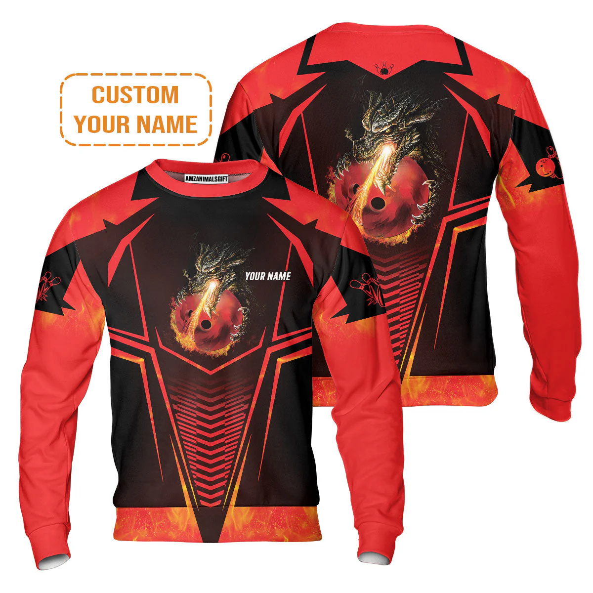 Bowling Custom Hoodie - Custom Name Dragon Fire Flame Personalized Bowling Hoodie - Image 6