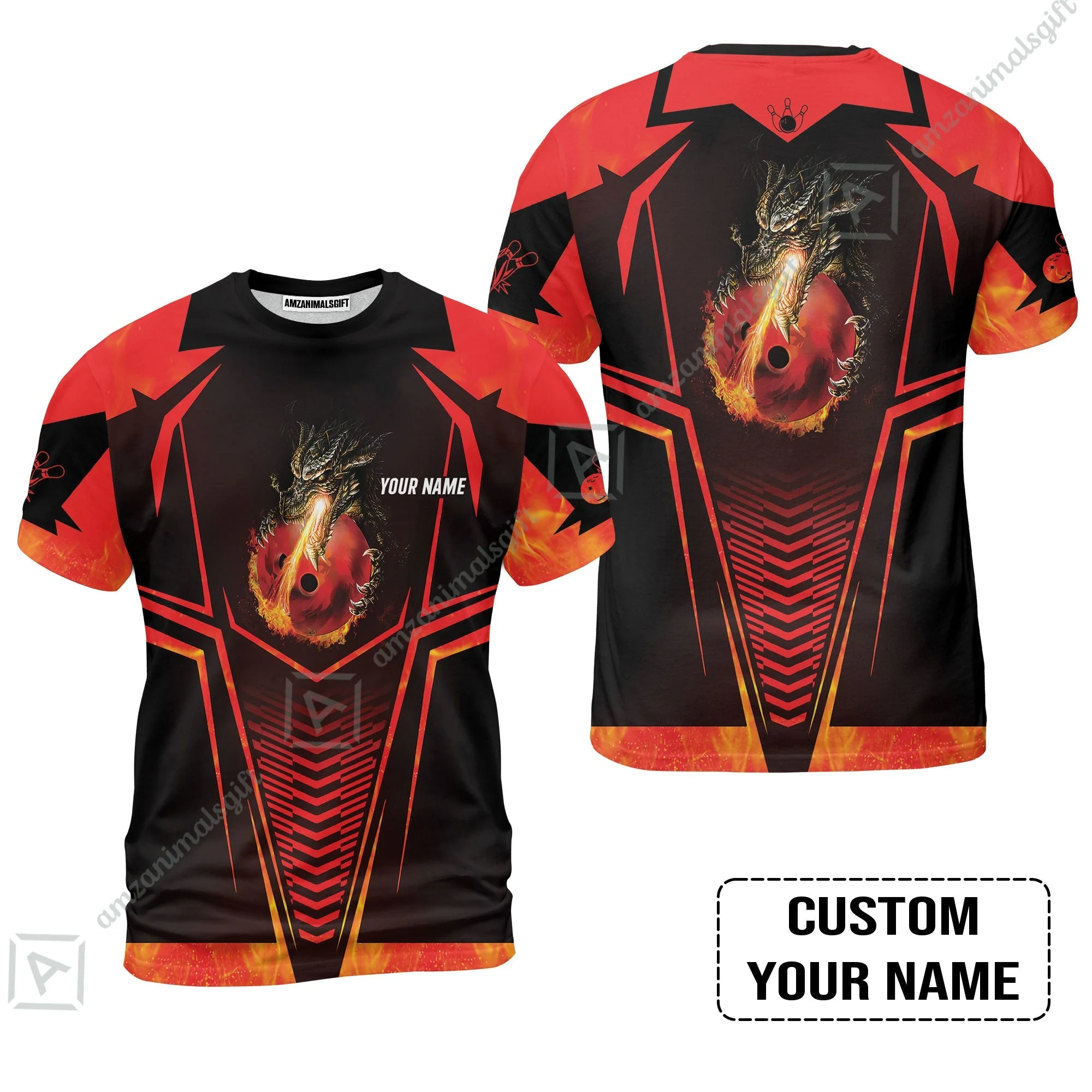 Bowling Custom Jersey, Custom Name Dragon Fire Flame Personalized Bowling Jersey - Image 8