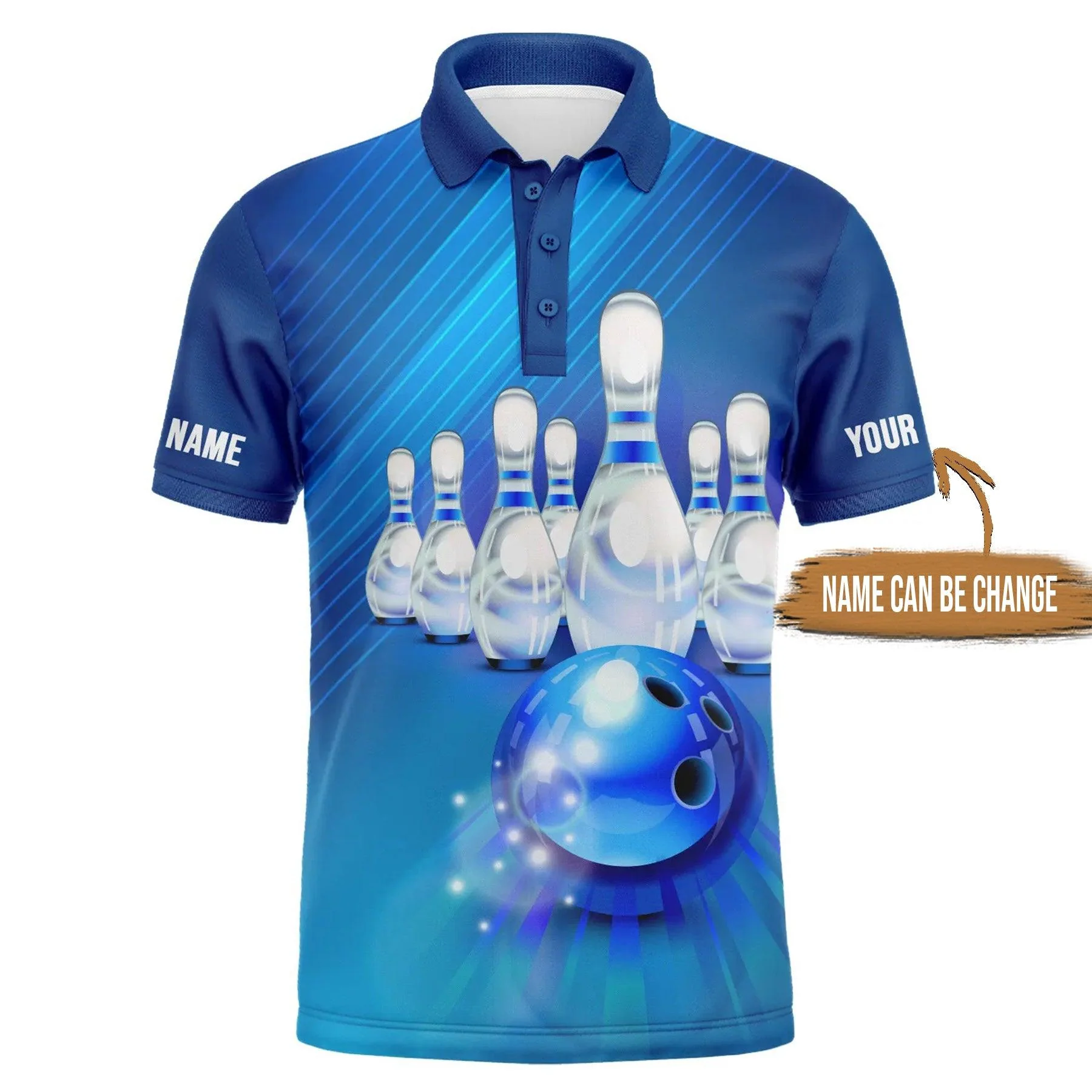 Bowling Custom Men Polo Shirt - Custom Blue Bowling Shirts For Men, Team Personalized Bowling Polo Shirt - Perfect Gift For Friend, Family