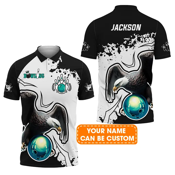 Bowling Custom Men Polo Shirt - Custom Name American Eagle Bowling Team Personalized Bowling Polo Shirt - Perfect Gift For Friend, Family - Image 2