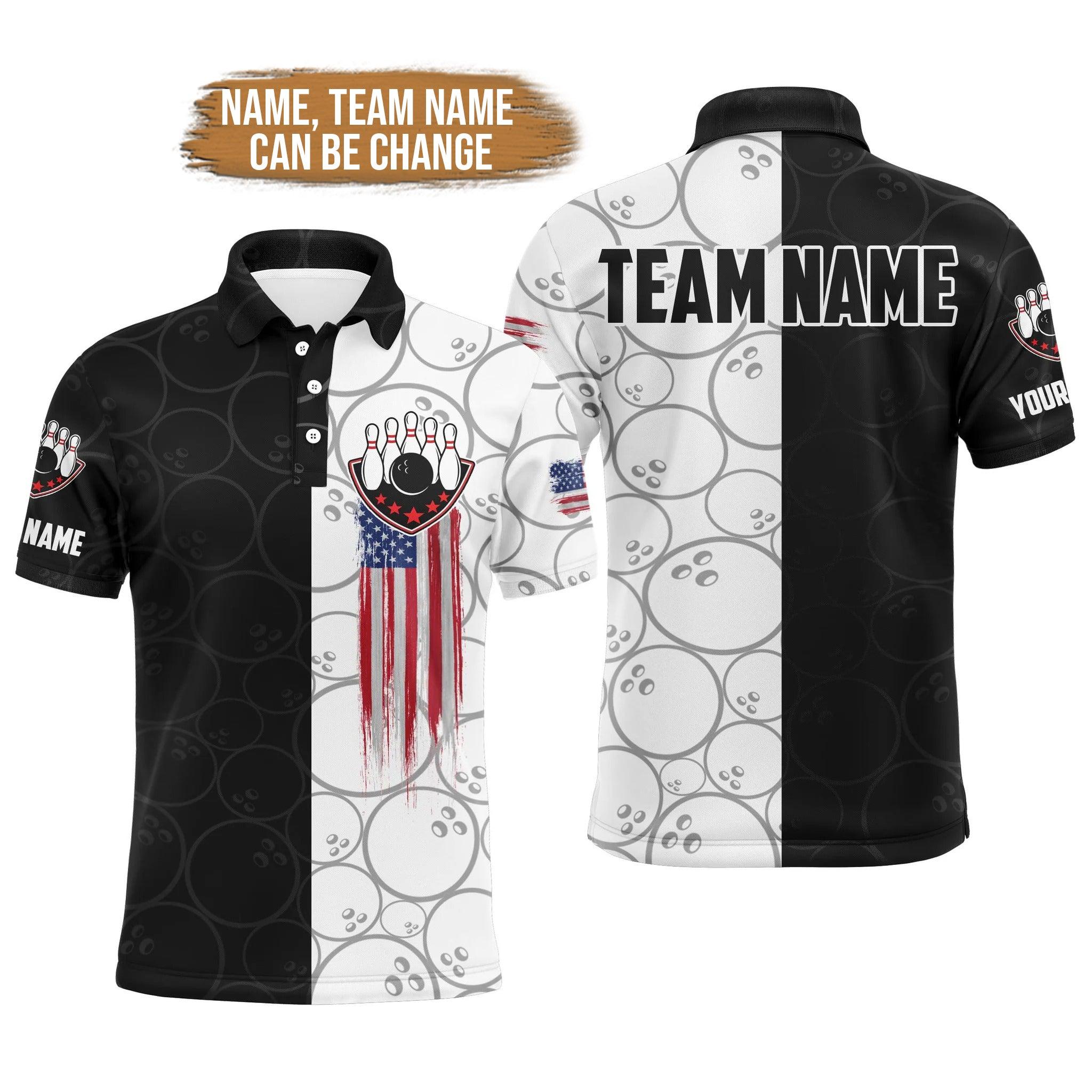 Bowling Custom Men Polo Shirt - Custom Name American Flag Personalized Bowling Polo Shirt - Gift For Friend, Family