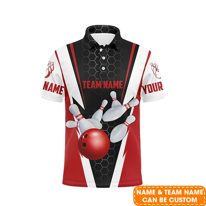 Bowling Custom Men Polo Shirt - Custom Name And Team Name Strike Bowling Ball And Pins Personalized Bowling Polo Shirt - Perfect Gift For Friend, Family - Image 2