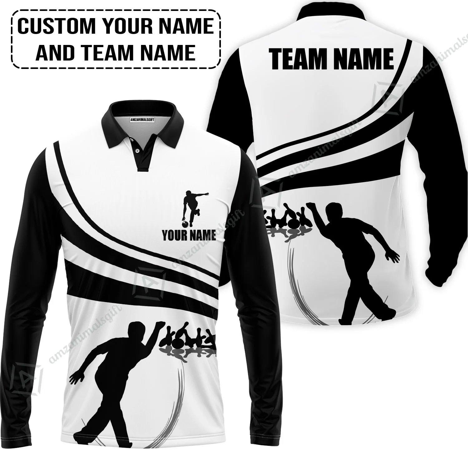 Bowling Custom Men Polo Shirt - Custom Name Black and Gold Men Bowlers Personalized Bowling Polo Shirt - Image 5