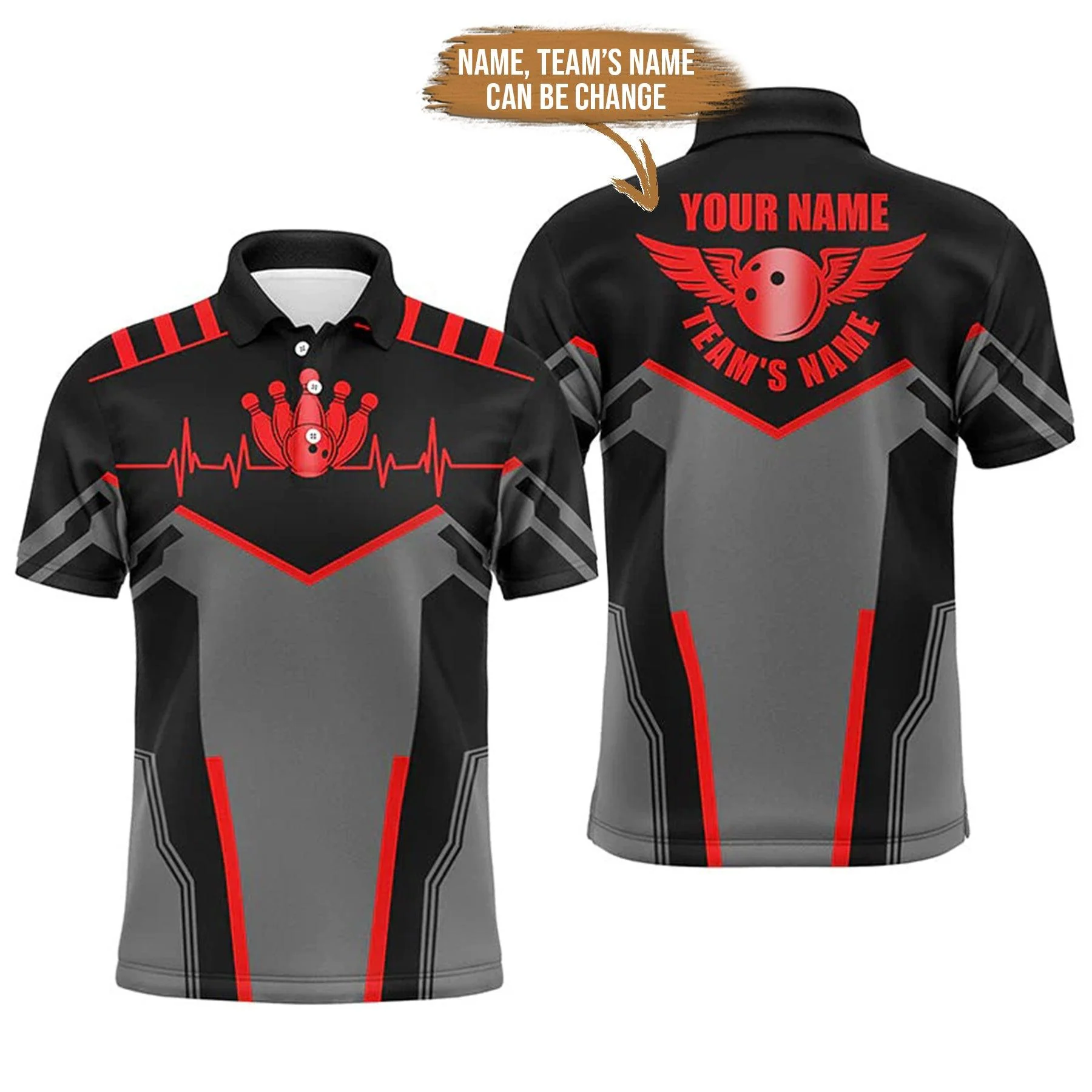 Bowling Custom Men Polo Shirt - Custom Name Bowling Heartbeat Team Bowlers Personalized Bowling Polo Shirt - Gift For Friend, Family