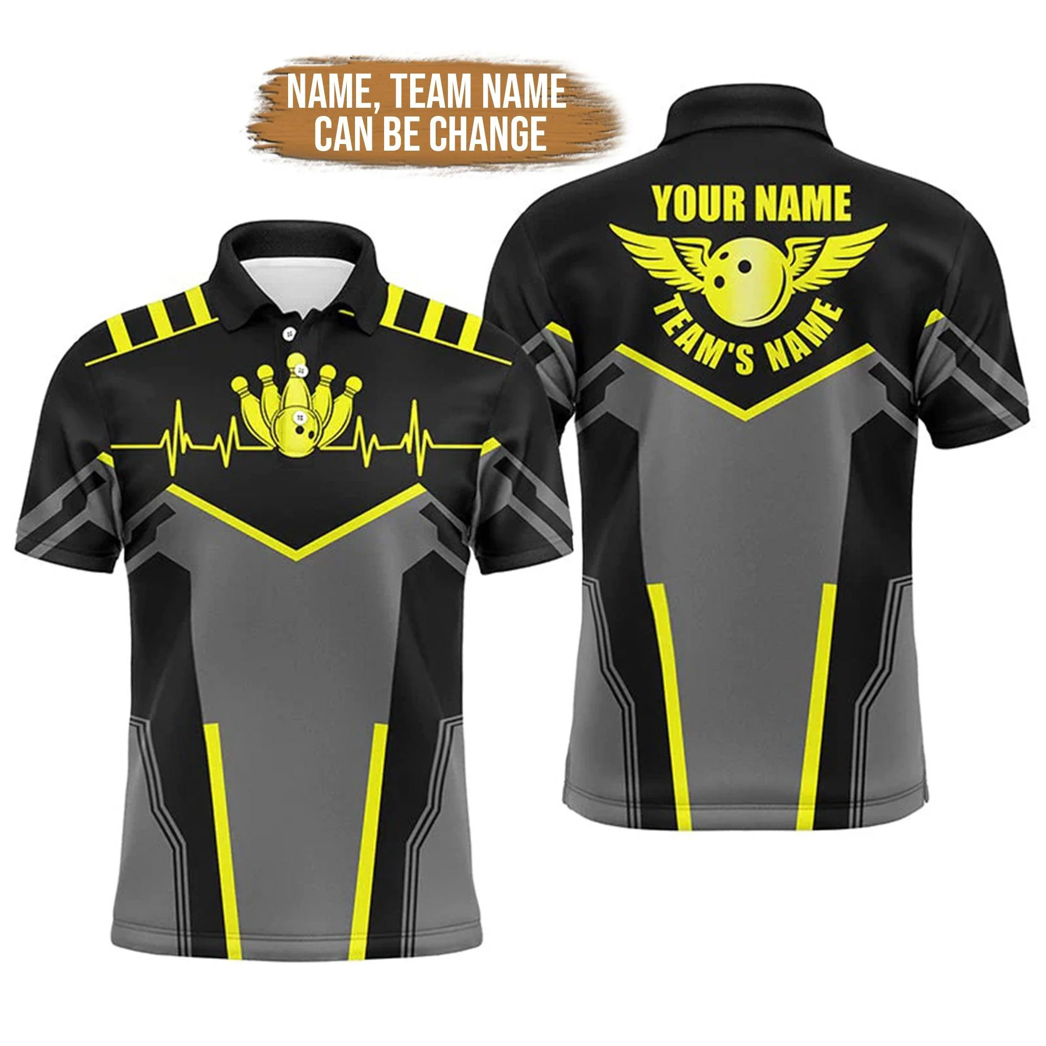 Bowling Custom Men Polo Shirt - Custom Name Bowling Heartbeat Team Bowlers Personalized Bowling Polo Shirt - Gift For Friend, Family - Image 4
