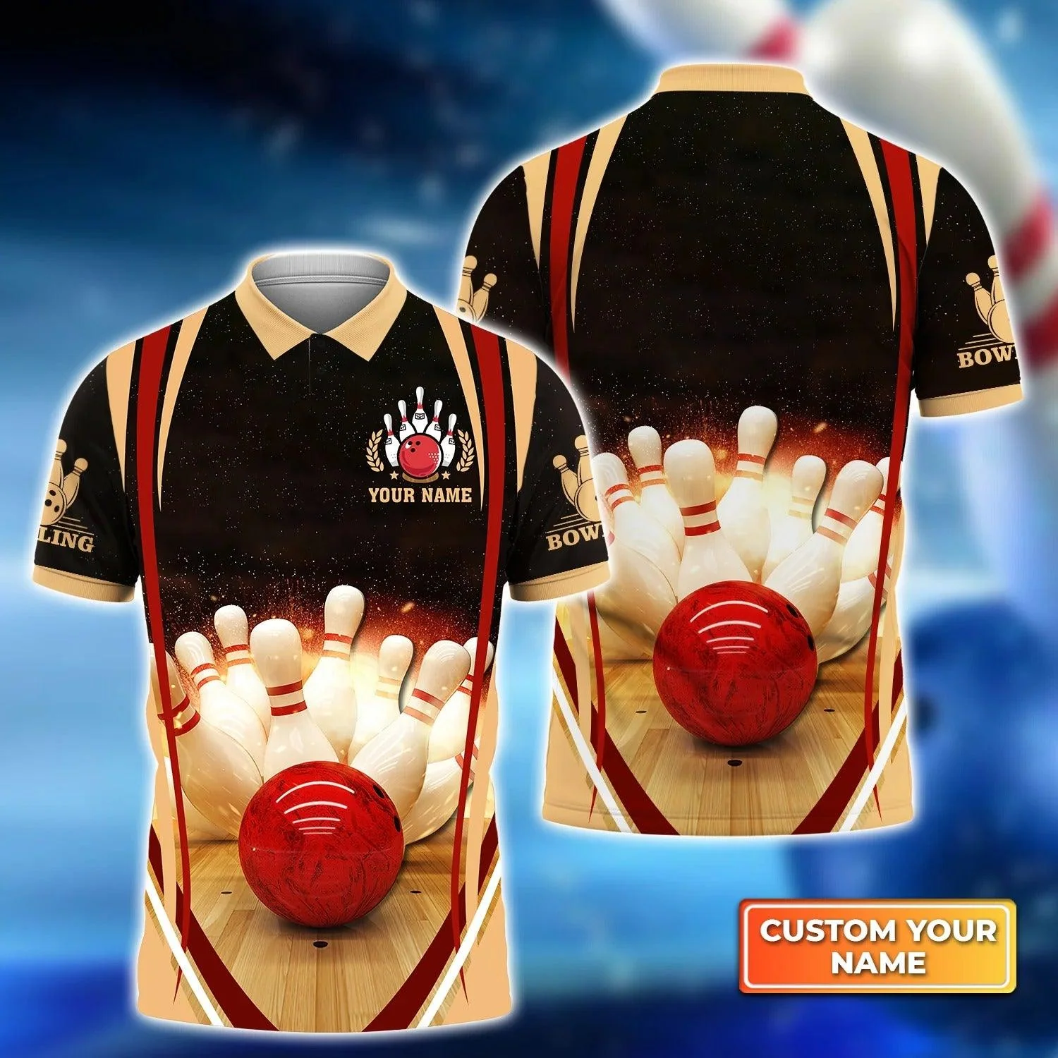 Bowling Custom Men Polo Shirt - Custom Name Bowling Strike Hit Fire Explosion Concept Personalized Bowling Polo Shirt - Perfect Gift For Friend, Family