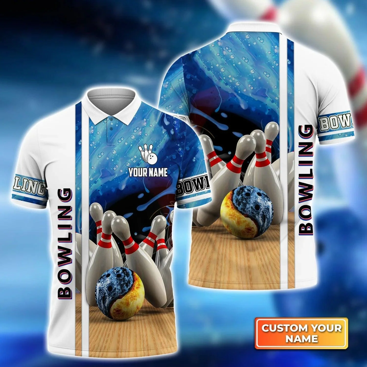 Bowling Custom Men Polo Shirt - Custom Name Bowling Strike In Water Personalized Bowling Polo Shirt - Perfect Gift For Friend, Family