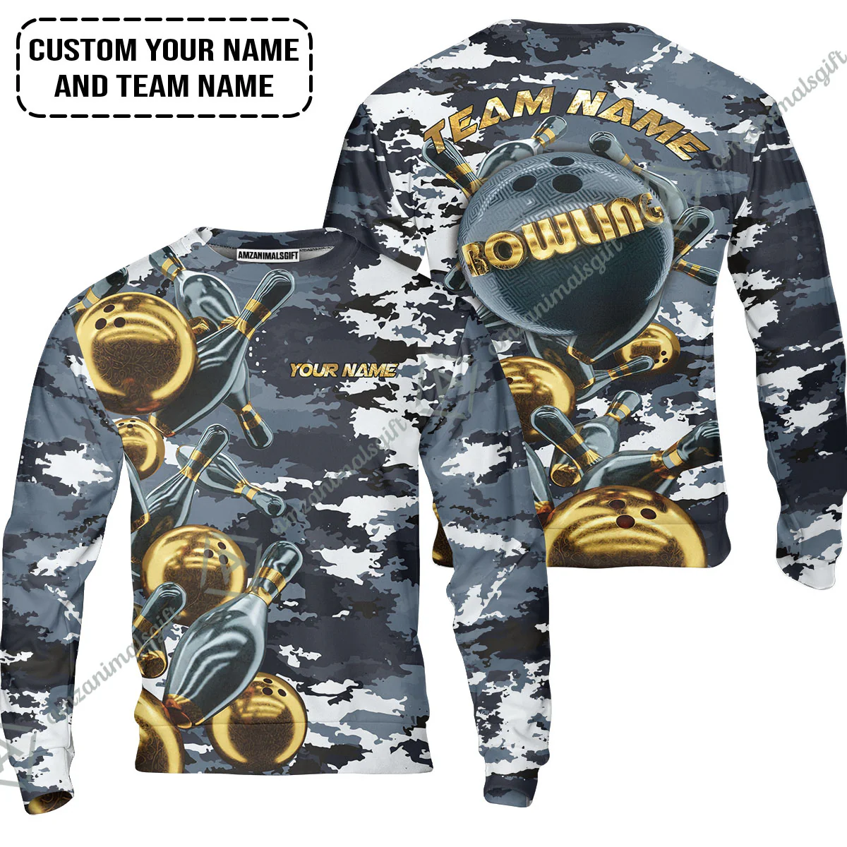 Bowling Custom Men Polo Shirt - Custom Name Camo Navy Bowling Personalized Bowling Polo Shirt - Image 6