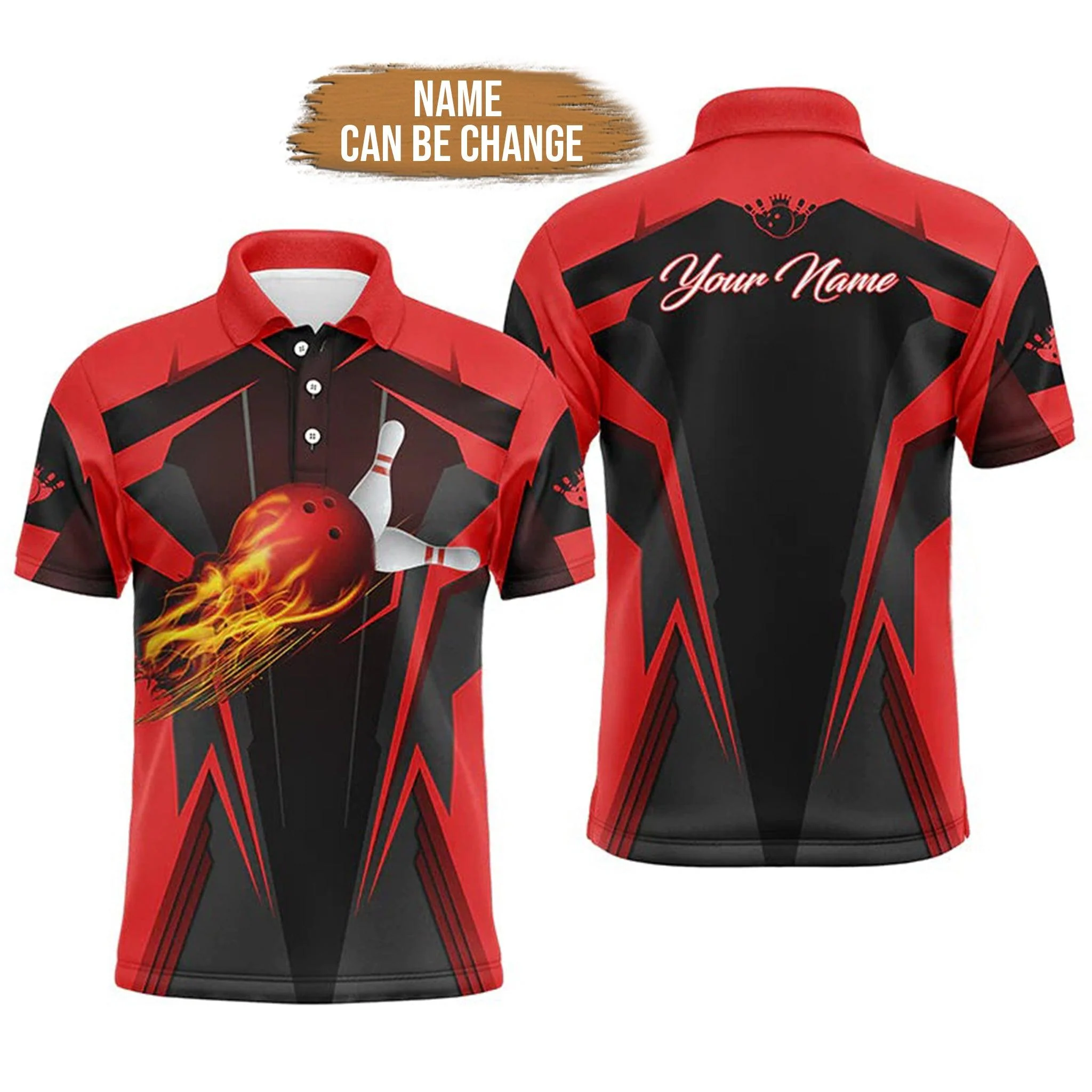 Bowling Custom Men Polo Shirt - Custom Name Flame Bowling Ball and Pins Personalized Bowling Polo Bowling Shirt - Gift For Friend, Family