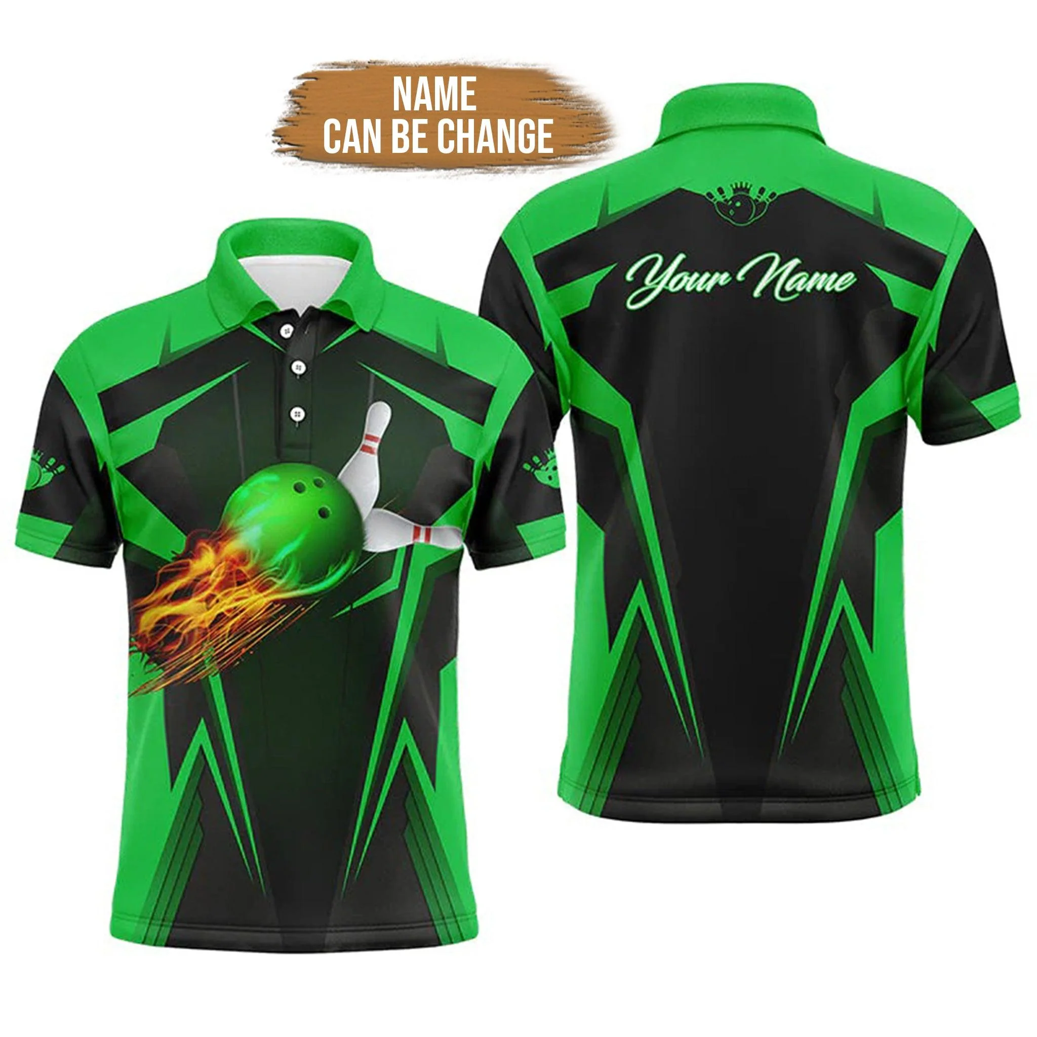 Bowling Custom Men Polo Shirt - Custom Name Flame Bowling Ball and Pins Personalized Bowling Polo Bowling Shirt - Gift For Friend, Family - Image 3