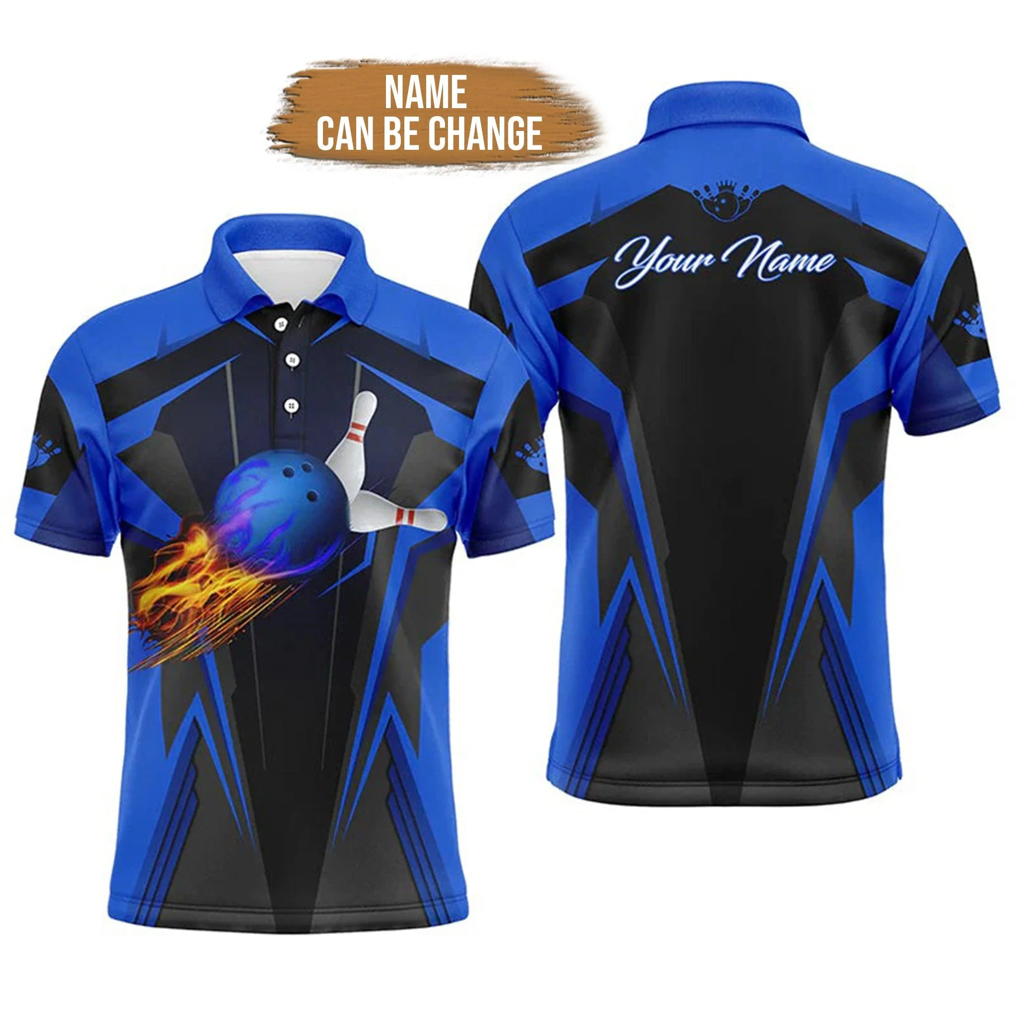 Bowling Custom Men Polo Shirt - Custom Name Flame Bowling Ball and Pins Personalized Bowling Polo Bowling Shirt - Gift For Friend, Family - Image 4